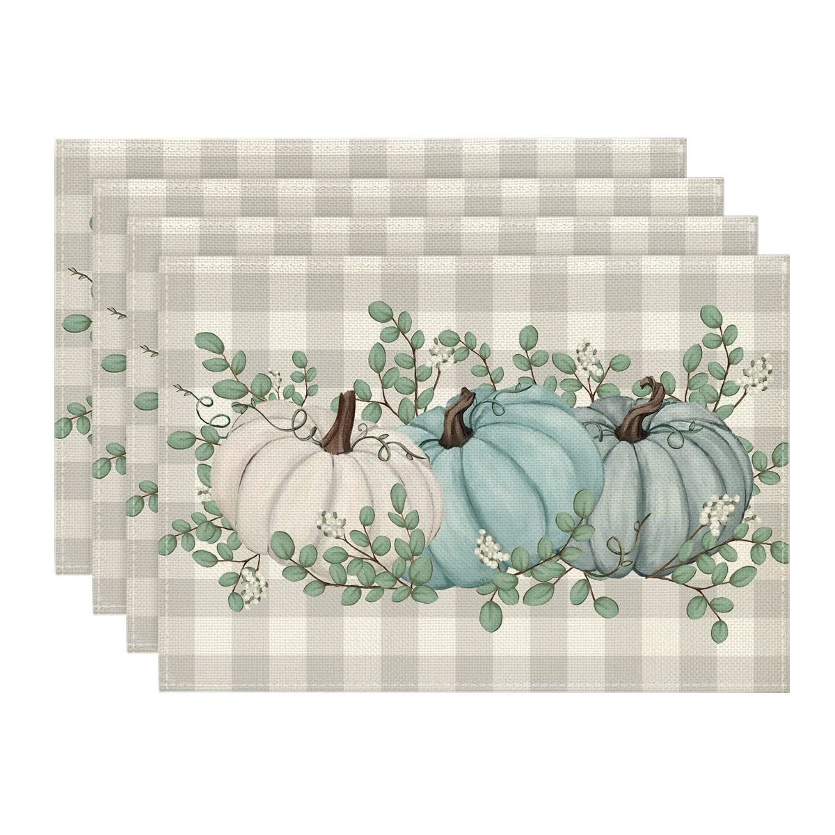 Bomiclss Platzset Herbst 4er Set, Tischsets mit Kürbis und Eukalyptusblättern, (4-St), Tischdekoration für Küche und Esszimmer