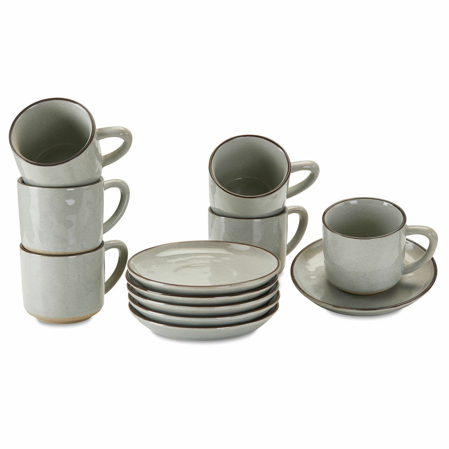 Mirabeau Geschirr-Set Tasse mit Untertasse Set Steinzeug Biarré grau, 6er