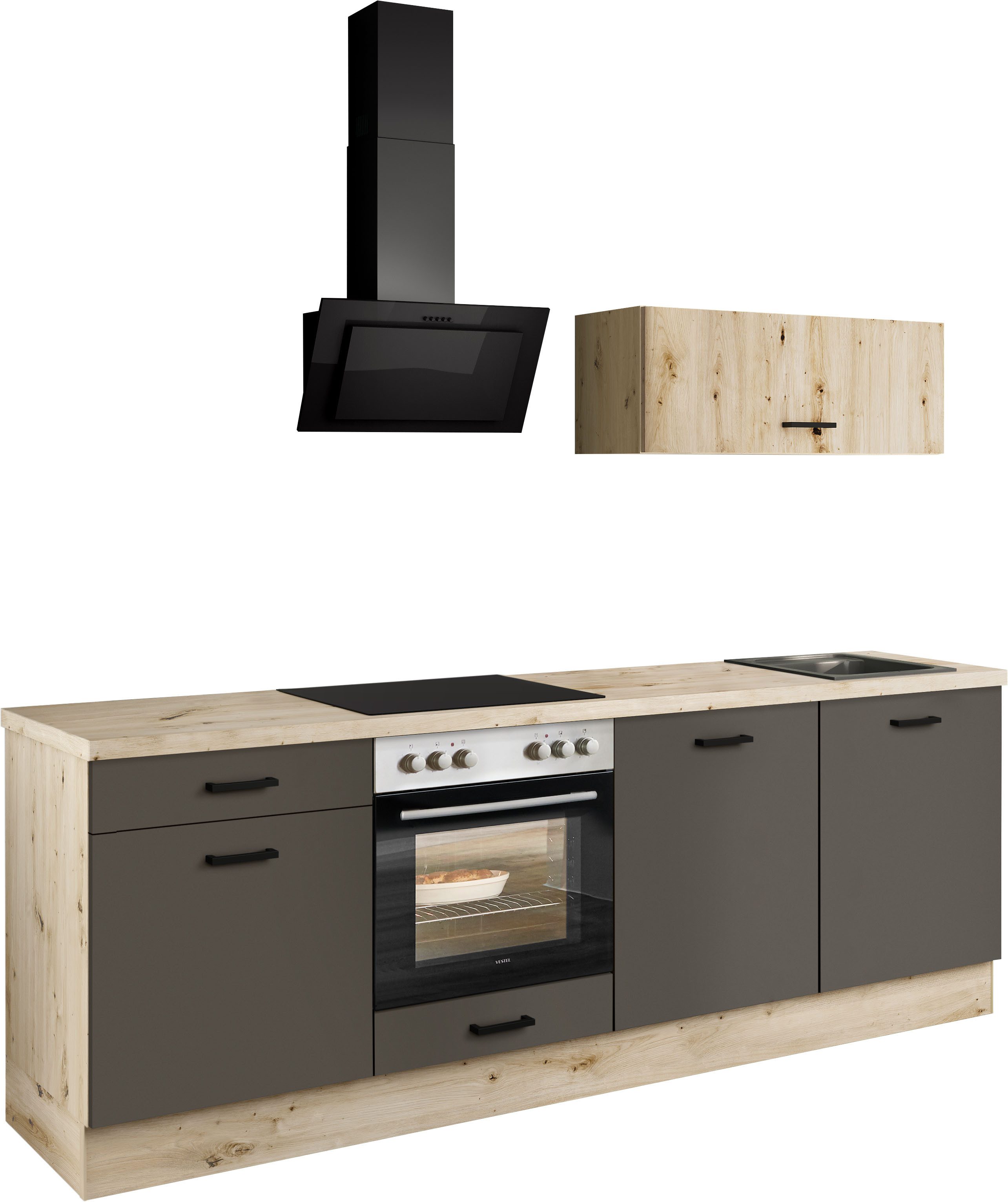 IMPULS KÜCHEN Küchenzeile Lissabon, Ausrichtung wählbar, Schubkästen mit Soft-Close, (Set), vormontiert, in verschiedenen Farben erhältlich, Breite 240 cm