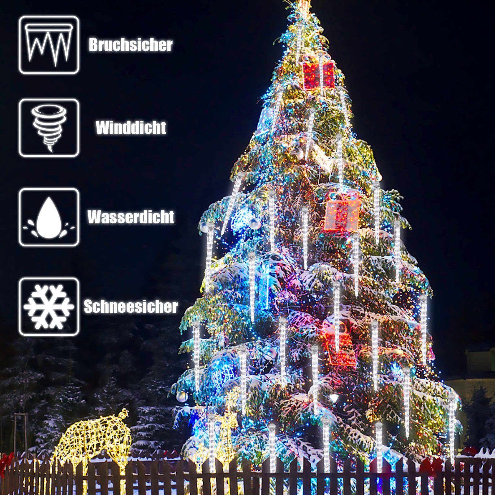 Rosnek Lichterschlauch anschliessbar Lichter; mit LED Eiszapfen; wasserdicht, Bäume Deko, 192LEDs, 8 Traufe 192-flammig, für Eiszapfen Weihnachten 2.8M, 28.5cm