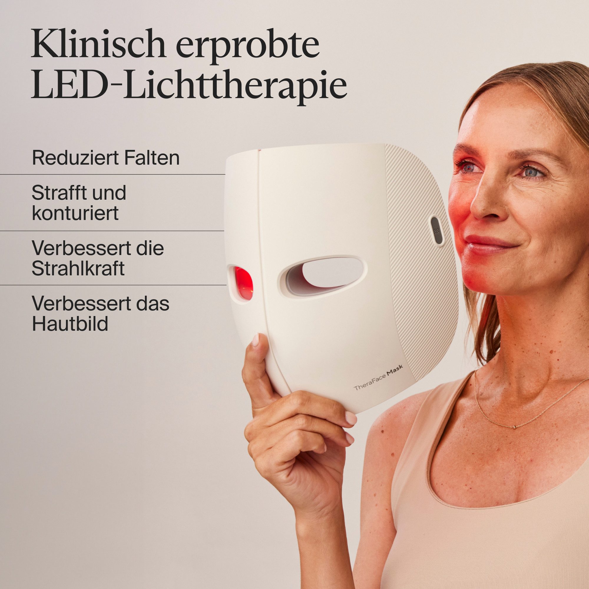 Therabody LED-Gesichtsmaske TheraFace Mask mit Vibrationstherapie, Verbesserung der Hautstruktur, klinisch erwiesene Vorteile