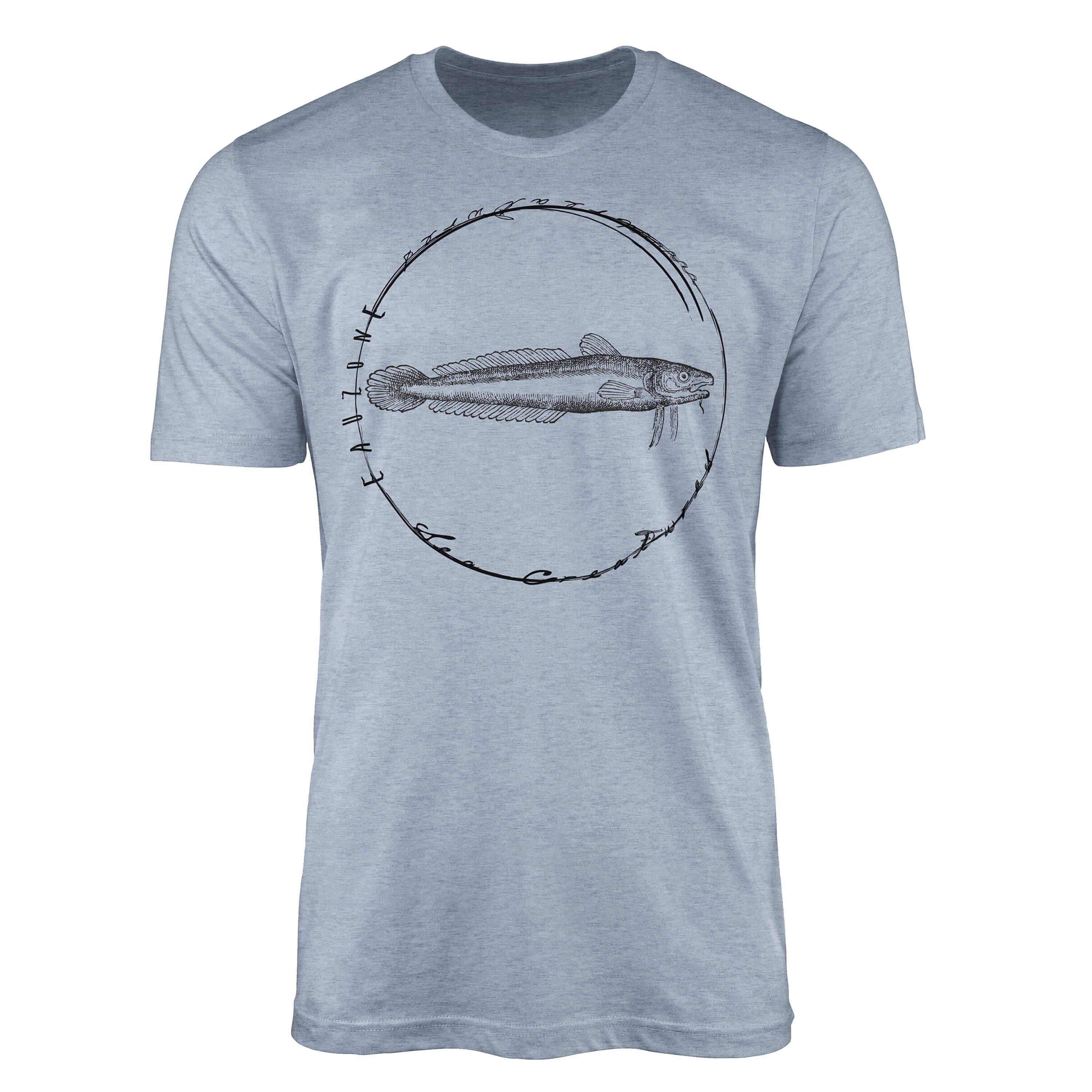 Sinus Art T-Shirt T-Shirt Tiefsee 034 Sea Sea feine sportlicher - und Schnitt Creatures, / Struktur Fische Stonewash Serie: Denim