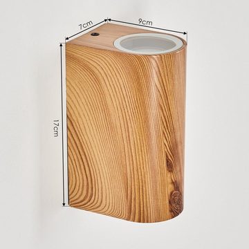 hofstein Außen-Wandleuchte moderne Außenlampe aus Aluminium/Glas in Holzoptik/Braun/Klar, ohne Leuchtmittel, Wandlampe für außen mit tollem Lichteffekt, Höhe 17 cm, IP44, 2 x GU10