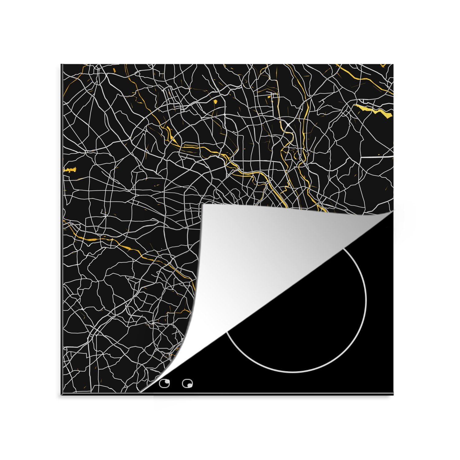 MuchoWow Herdblende-/Abdeckplatte Tokio - Stadtplan - Gold - Karte, Vinyl, (1 tlg), 78x78 cm, Ceranfeldabdeckung, Arbeitsplatte für küche