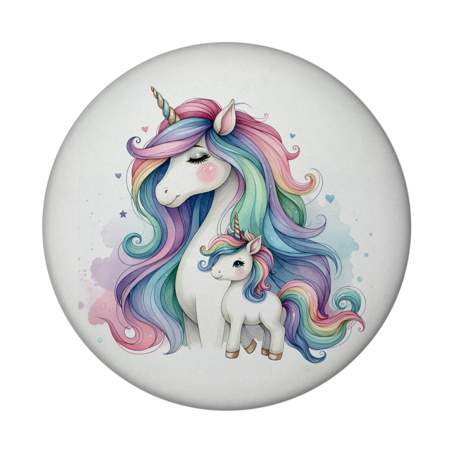 speecheese Magnet Einhorn-Mama mit Kind Magnet mit Flaschenöffner rund