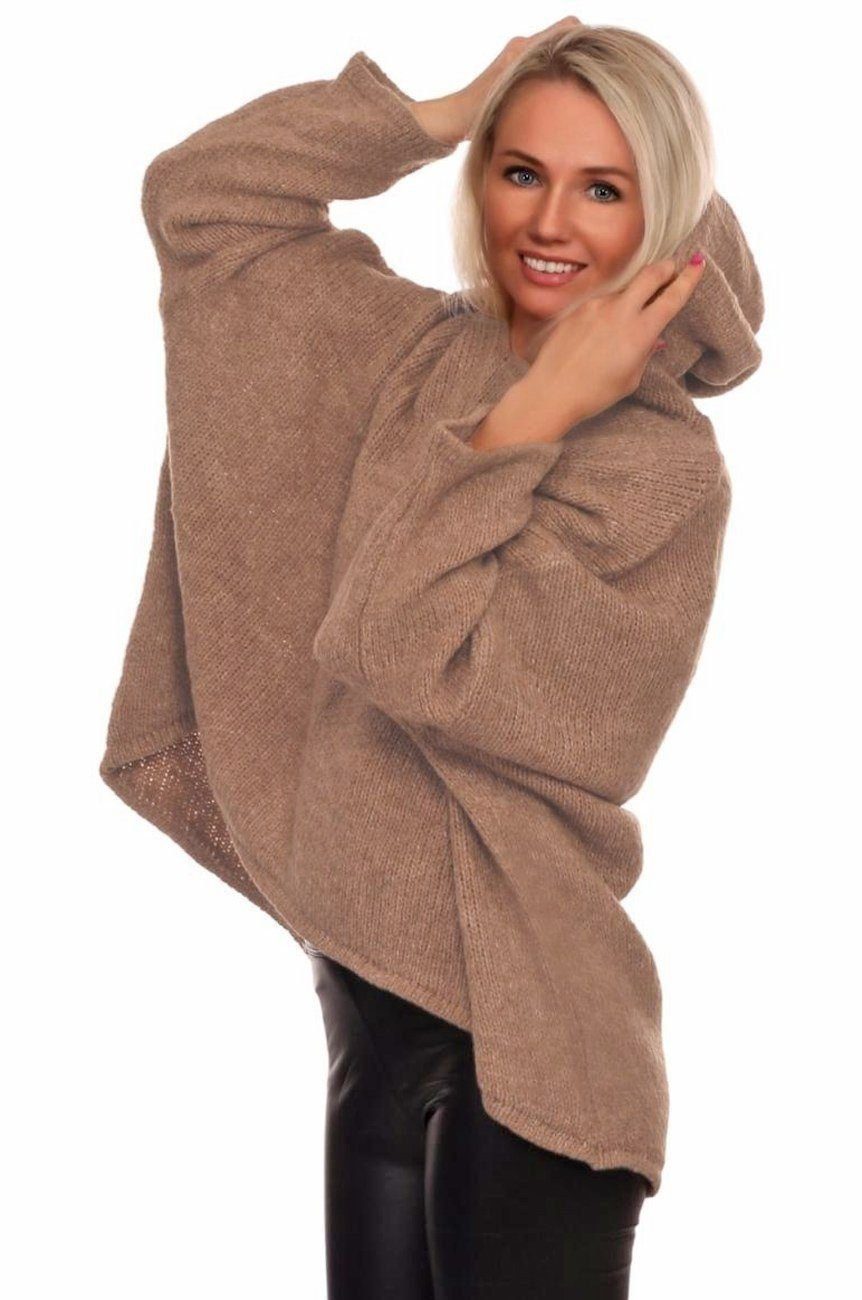 Charis Moda Hoodie Strickpullover asymmetrischer Schnitt im Oversize Look Beige