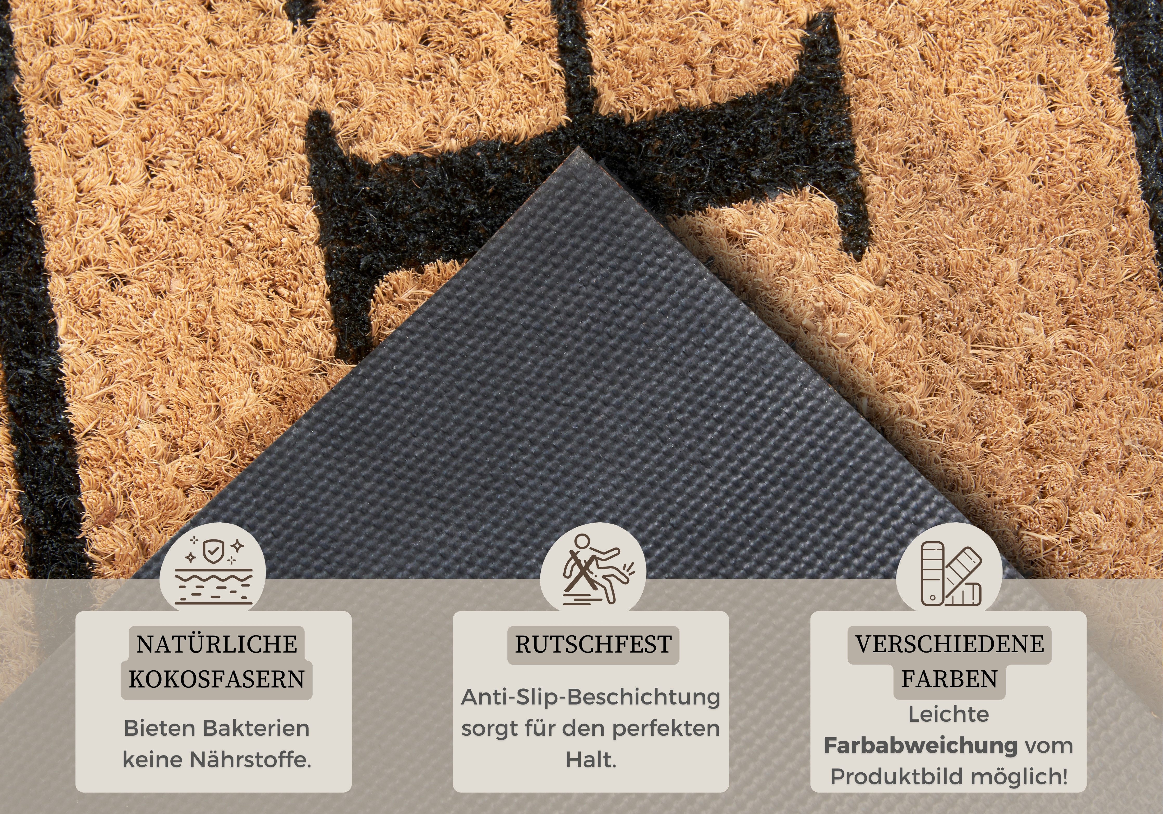 HANSE Home Fußmatte Mix Mats Kokos Wide Home Border, Türmatte, rechteckig, Höhe: 15 mm, Kokos, Schmutzfangmatte, Outdoor, Rutschfest, Innen, Kokosmatte, Flur