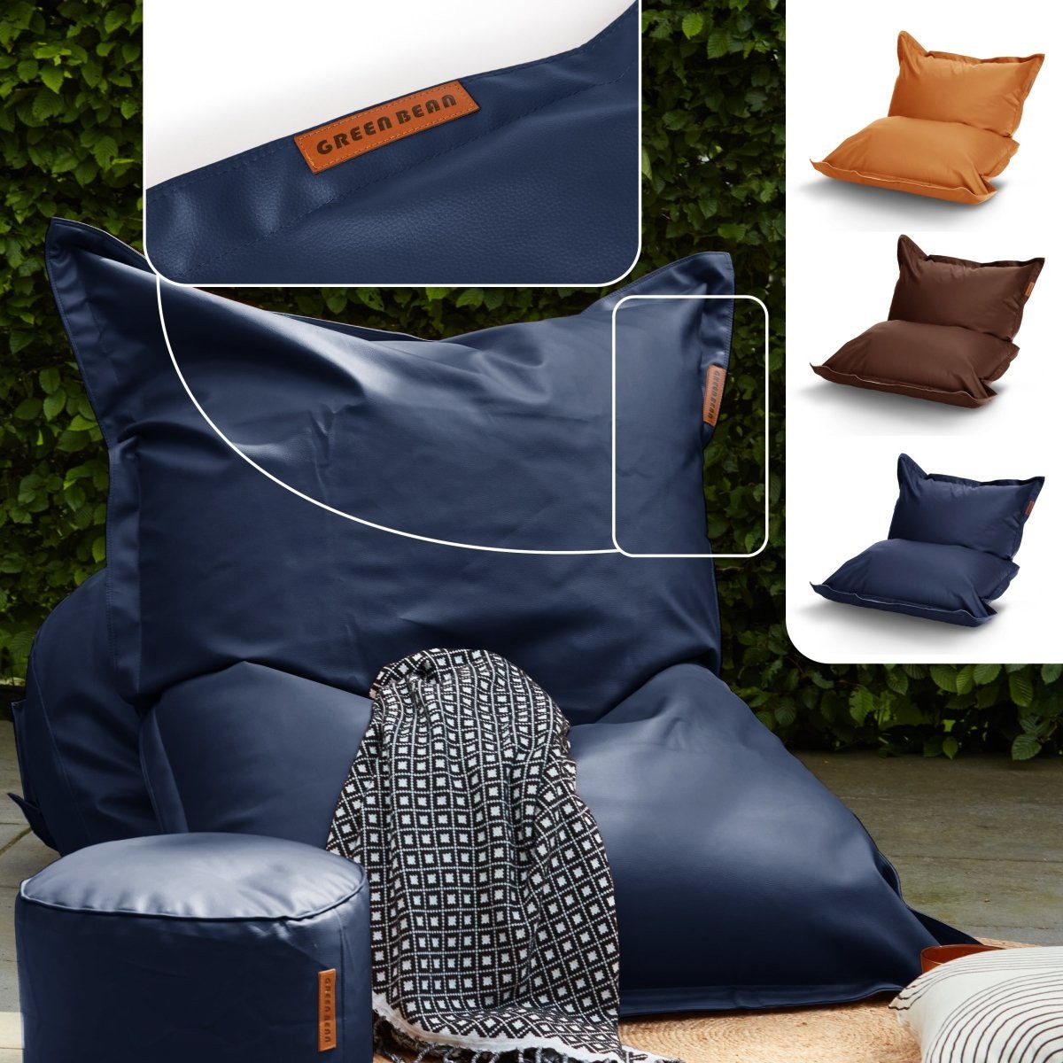 Green Bean Sitzsack Riesen-Sitzsack Kunstleder Square XXL (380 Liter Füllung, Indoor und Outdoor geeignet, abwaschbarer Bezug), Bean Bag Sitzkissen Sitzpuff Sit – Bild 2 von 5
