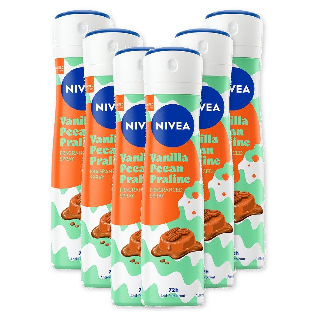 Nivea Deo-Spray Deo Vanilla Pecan Praline 6x150ml 72h Anti-Transpirant Limited Edition, Set, 6-tlg., 0 % Ethylalkohol