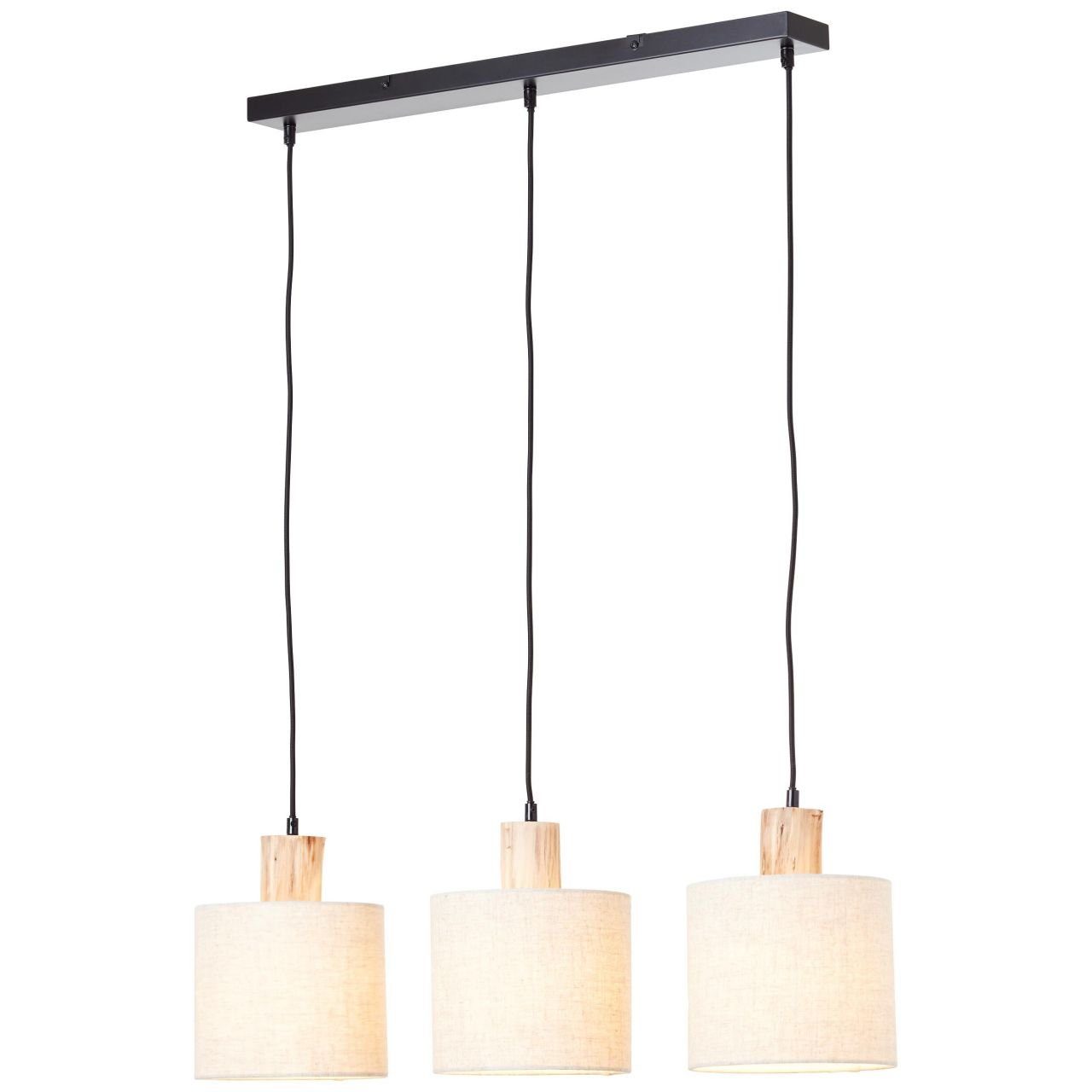 Brilliant Pendelleuchte 3x A60, E27, Pia, 40W schwarz/natur, 3flg Balken Lampe, Pendelleuchte Pia