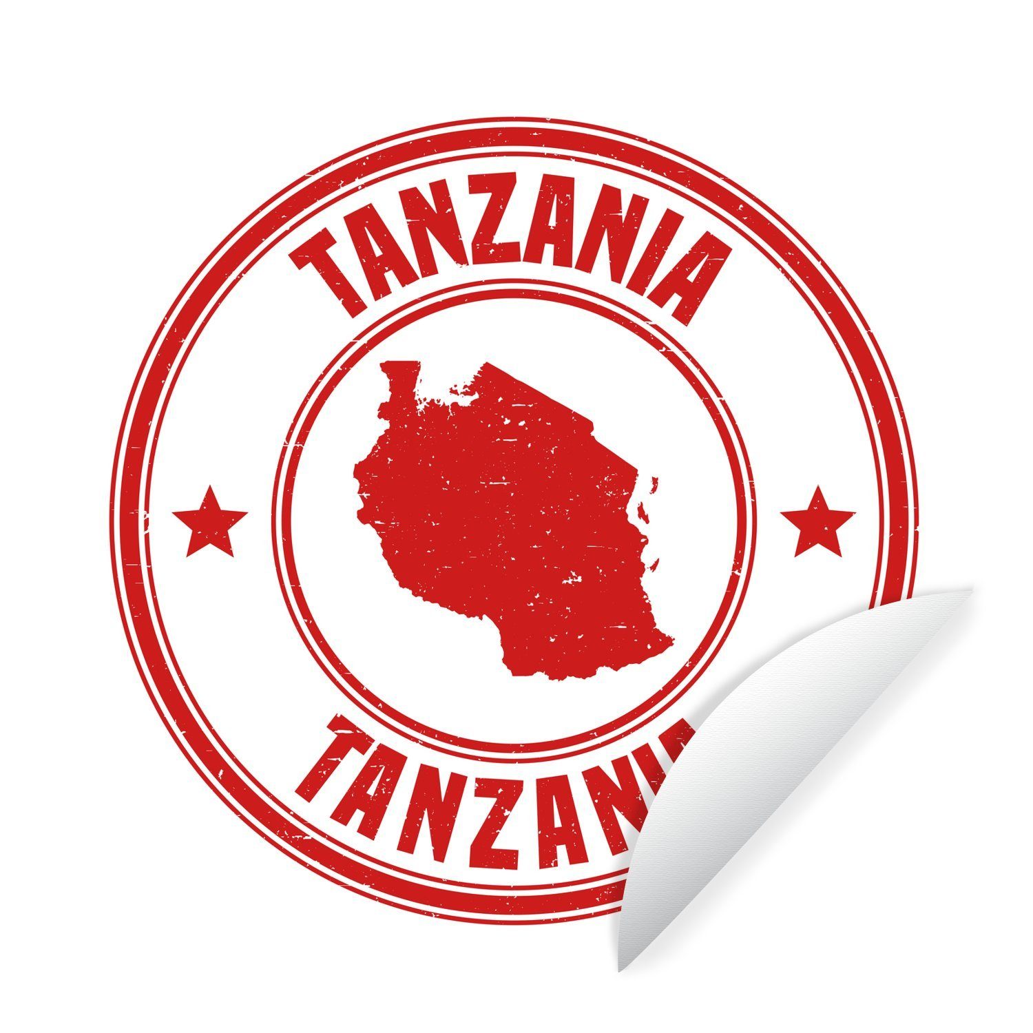 MuchoWow Wandsticker Eine Illustration einer roten Briefmarke mit Tansania darauf (1 St), Tapetenkreis für Kinderzimmer, Tapetenaufkleber, Rund, Wohnzimmer