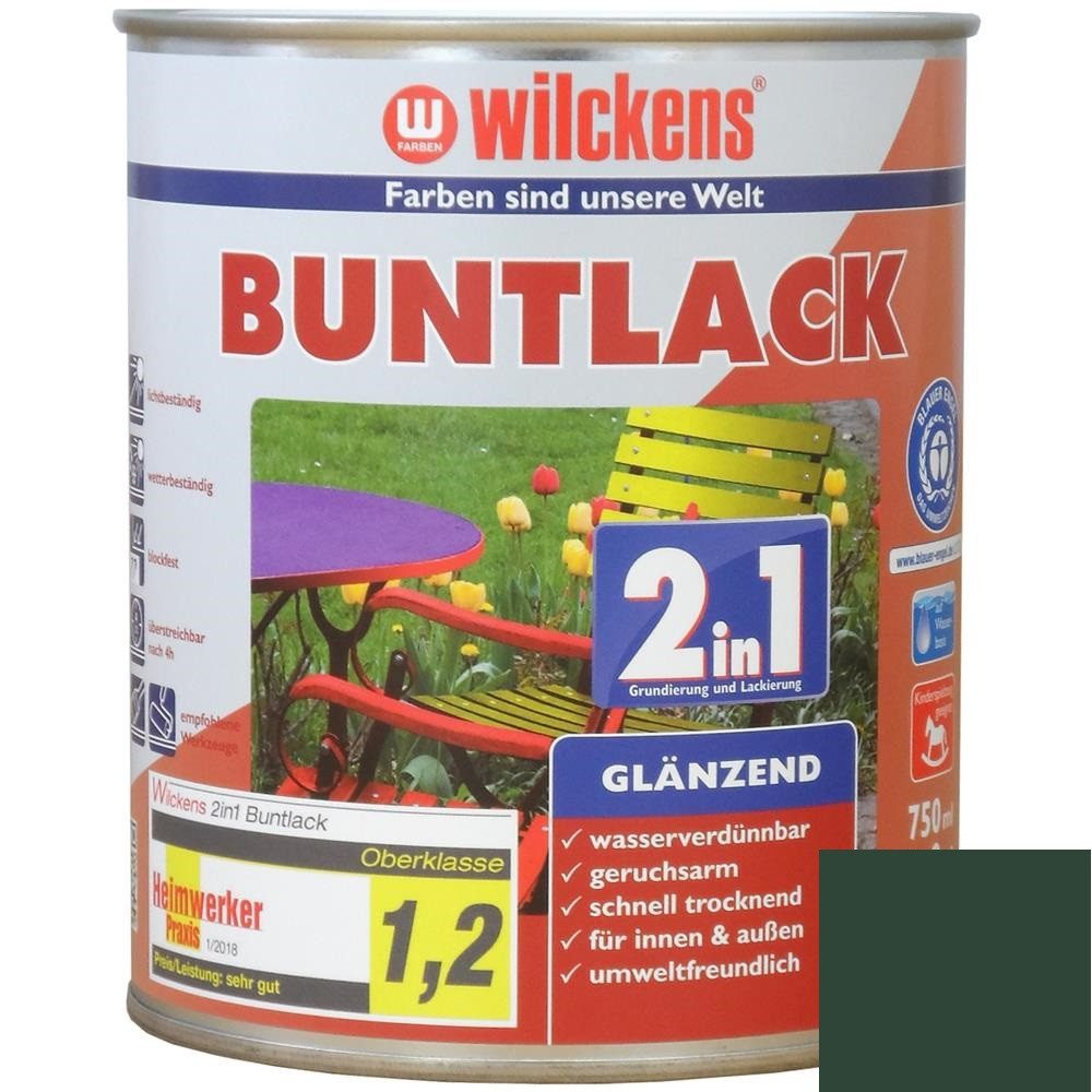 Wilckens Farben Kunstharzlack Buntlack 2in1 Lack, Moosgrün RAL 6005, glänzend, 750 ml