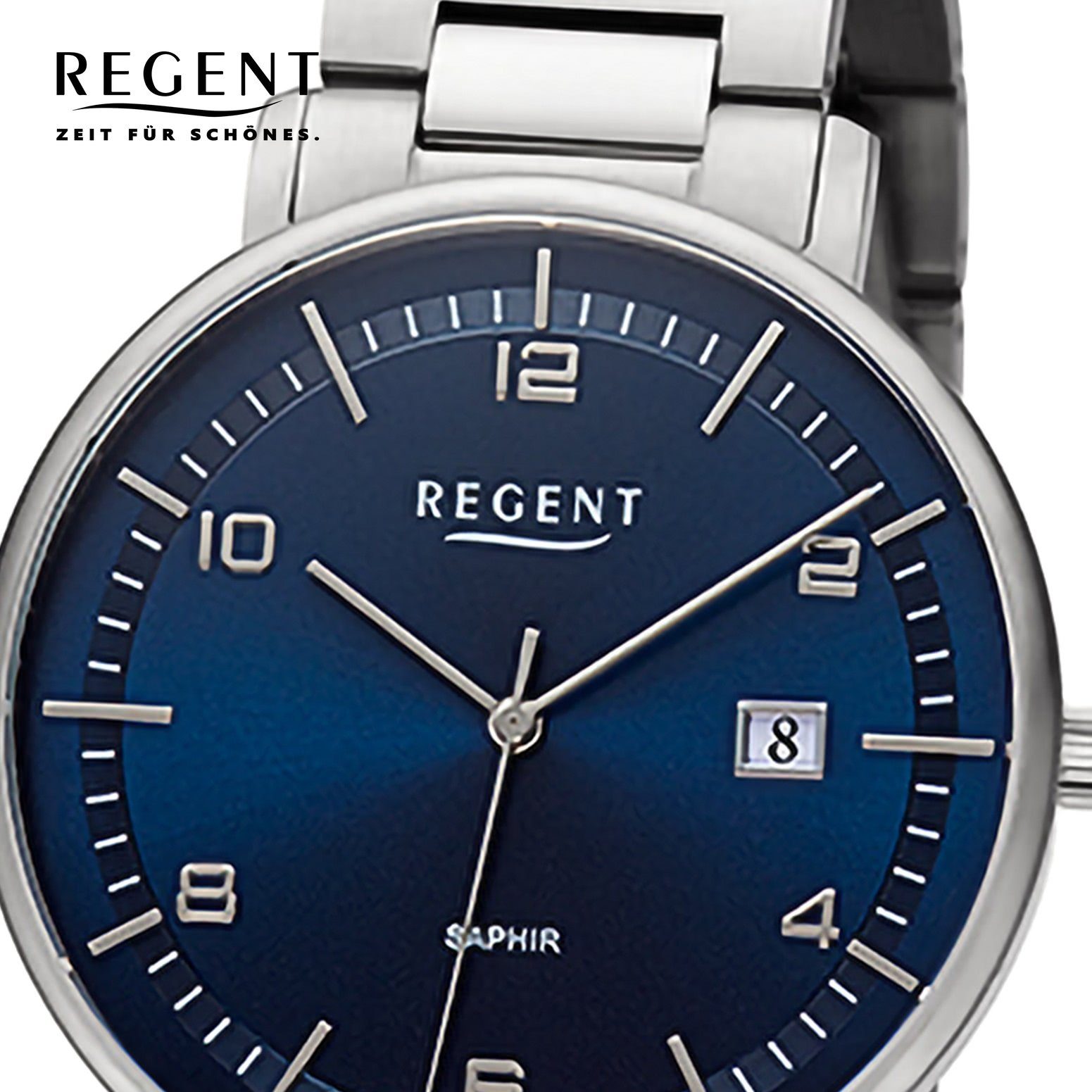Regent rund, Armbanduhr Quarzuhr groß Regent Analog, Armbanduhr 42mm), extra Metallarmband (ca. Herren Herren