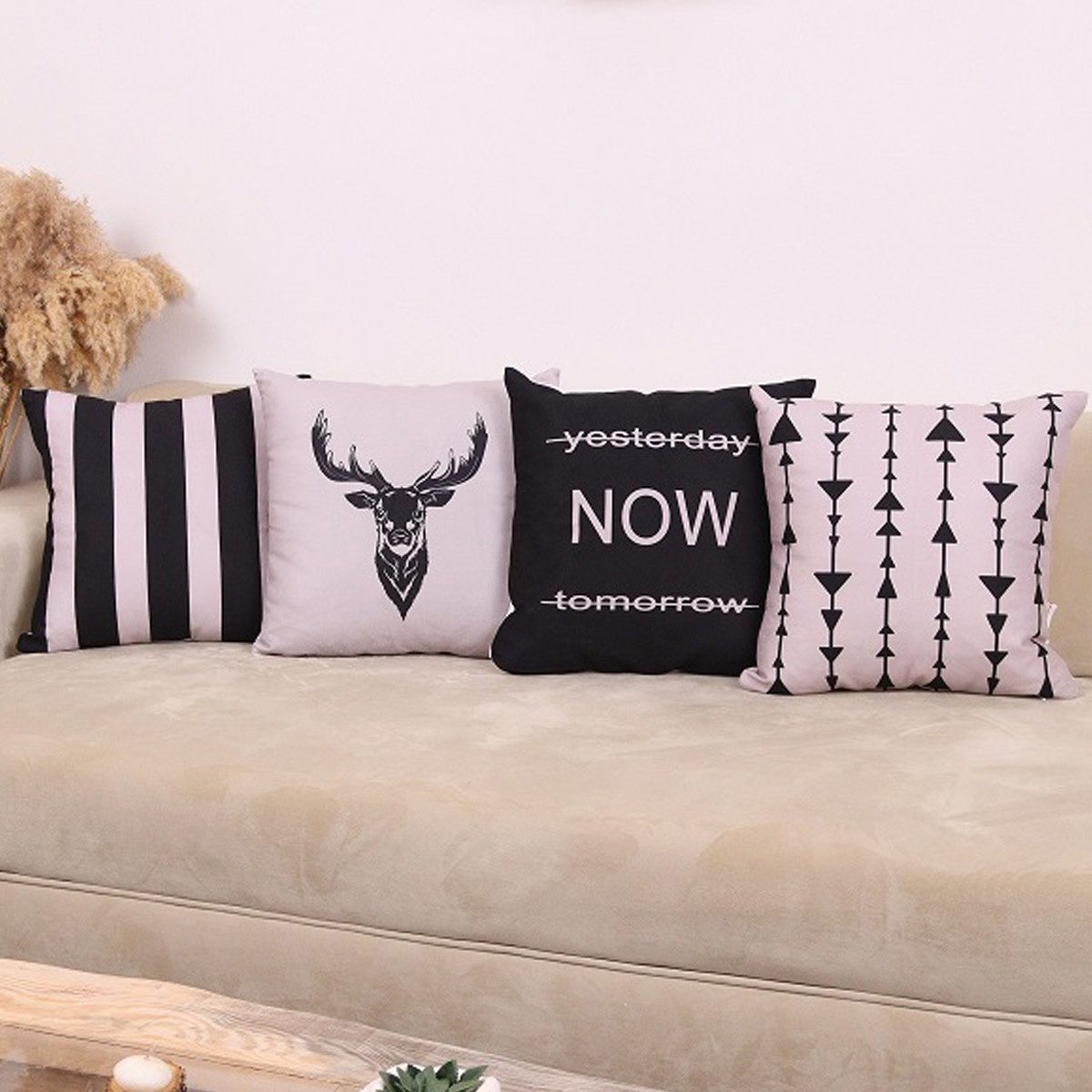 Ekershop Kissenhüllen Dekorative 4er Set DEER Hirsch Dekokissen Hülle Kisse günstig online kaufen