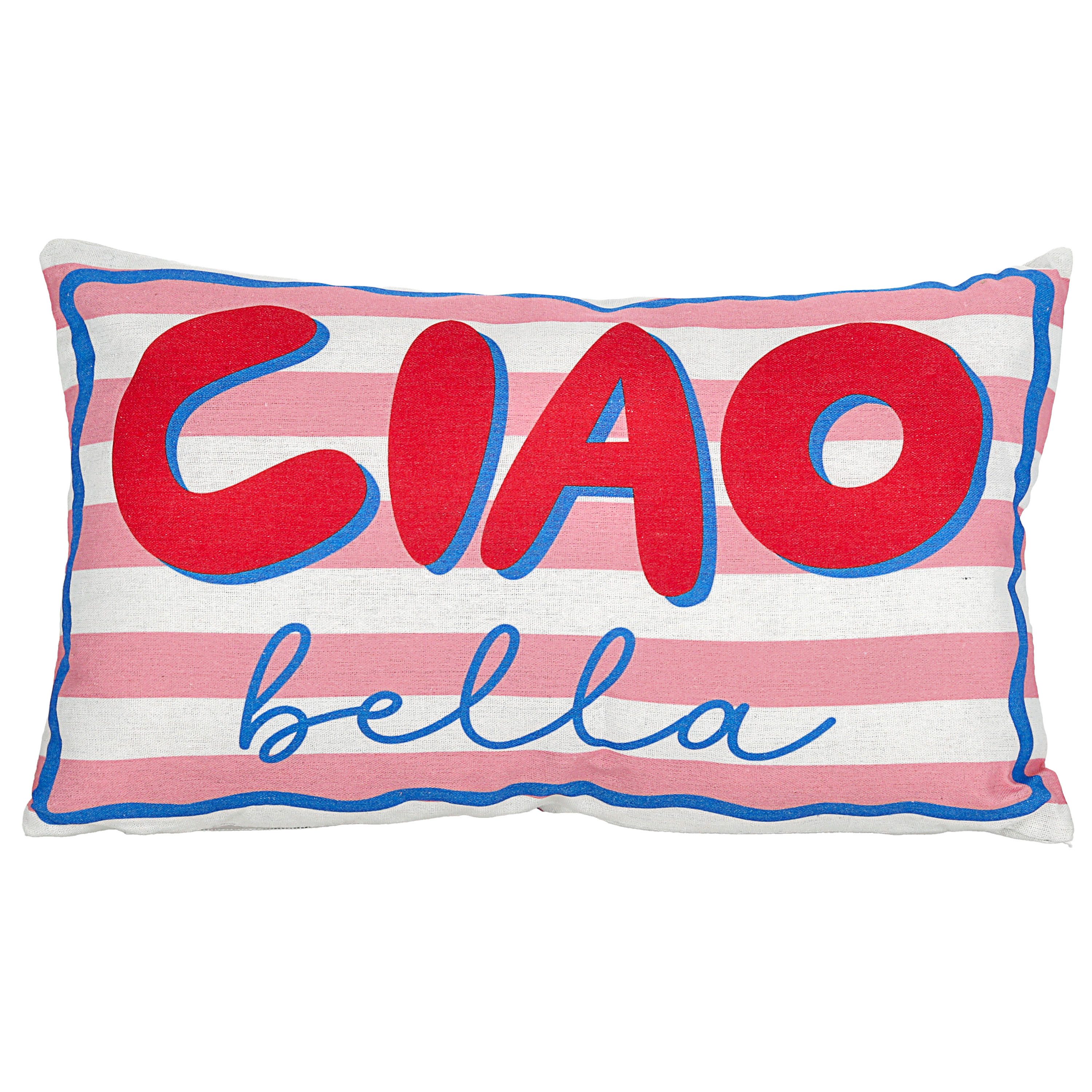 CEPEWA Dekokissen Kissen Ciao Bella 50x30x10cm rosa rot blau PES 280g Reißverschluss