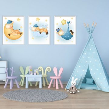 Tigerlino Poster Giraffe 3er Set Kinderzimmer Bilder Babyzimmer Kinderposter
