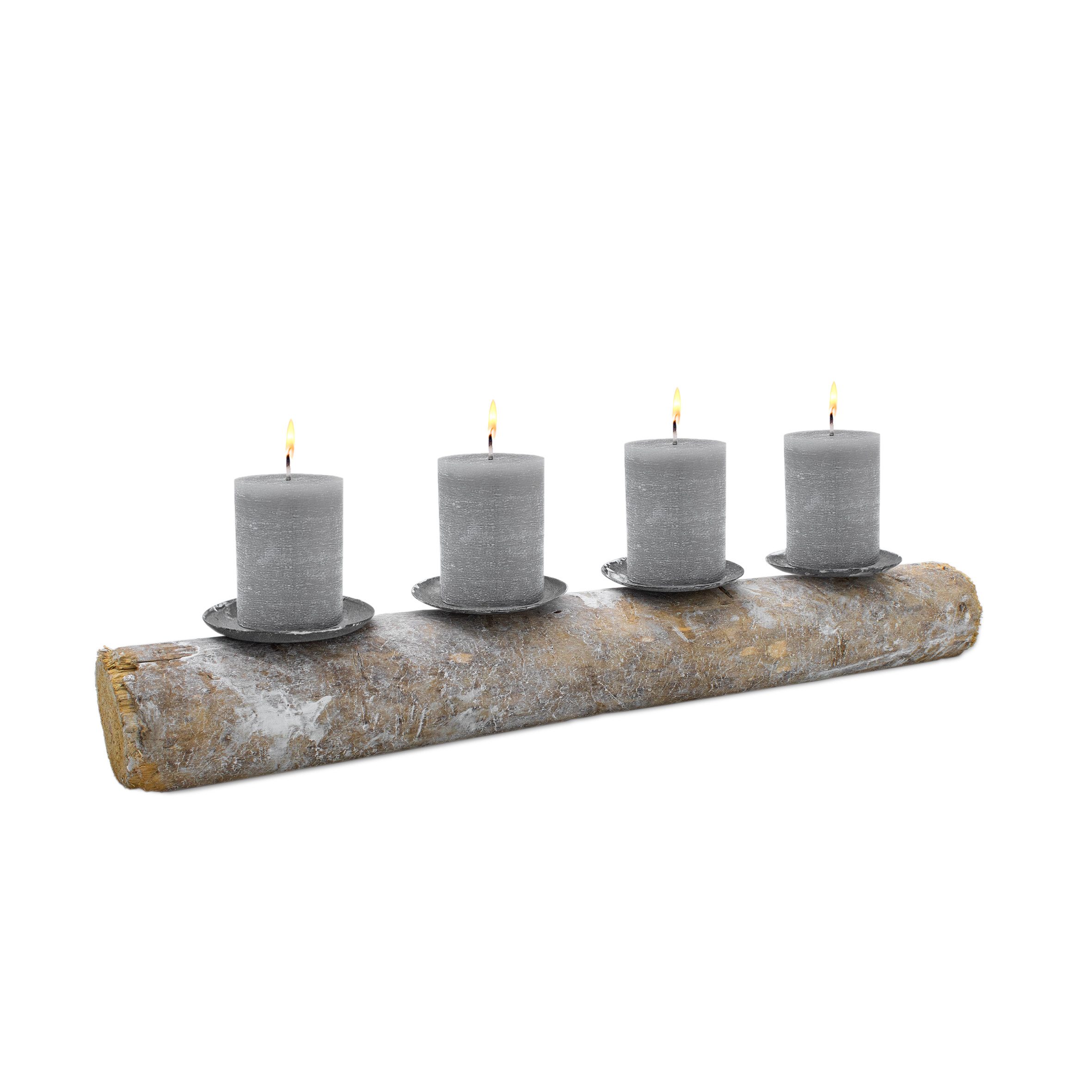 Spetebo Kerzenständer auf Baumstamm shabby weiß (Advents Kerzenständer, 1 S günstig online kaufen