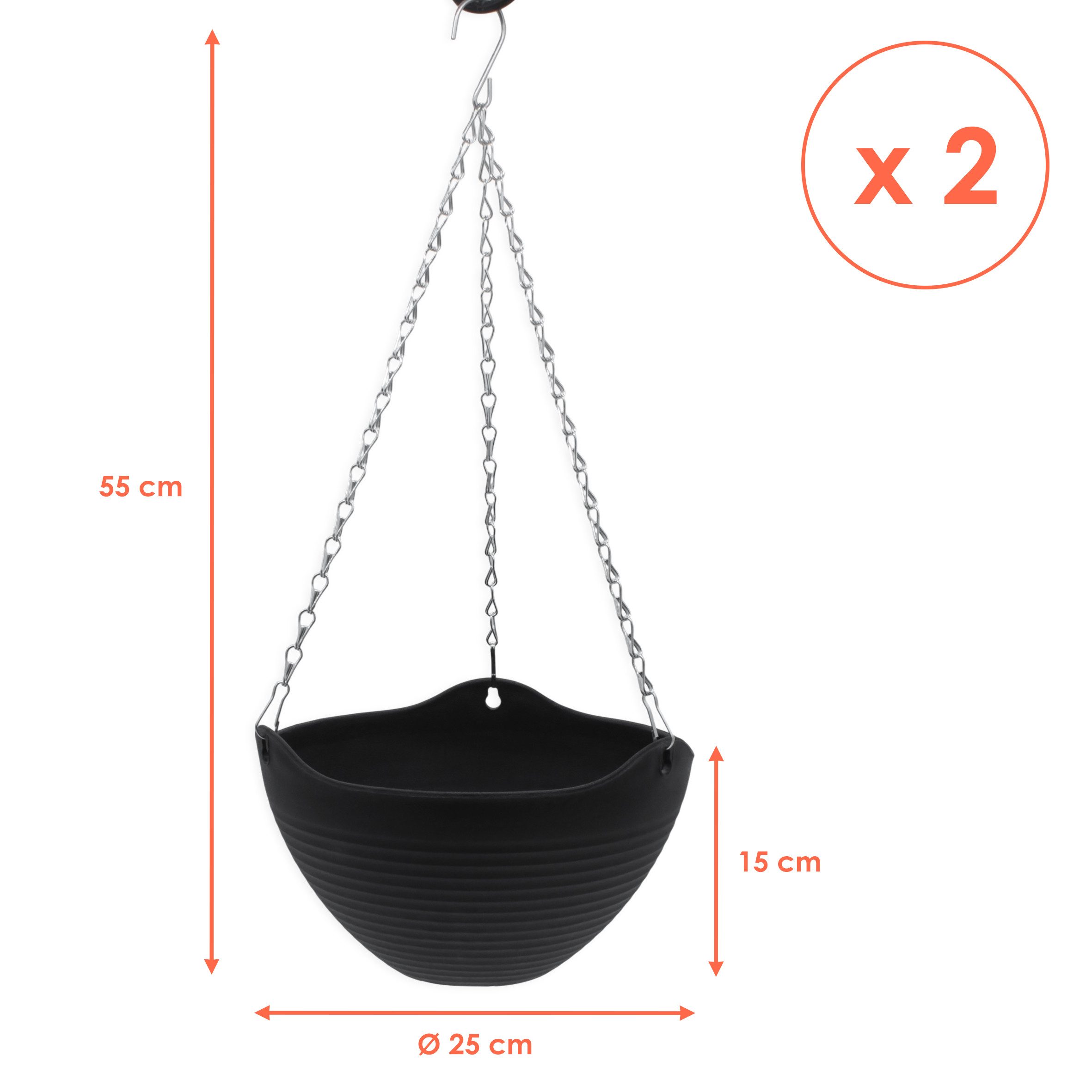 Spetebo Blumenampel Hängeampel mit Rillen Struktur 25 cm - 2er Set (Anzahl, günstig online kaufen