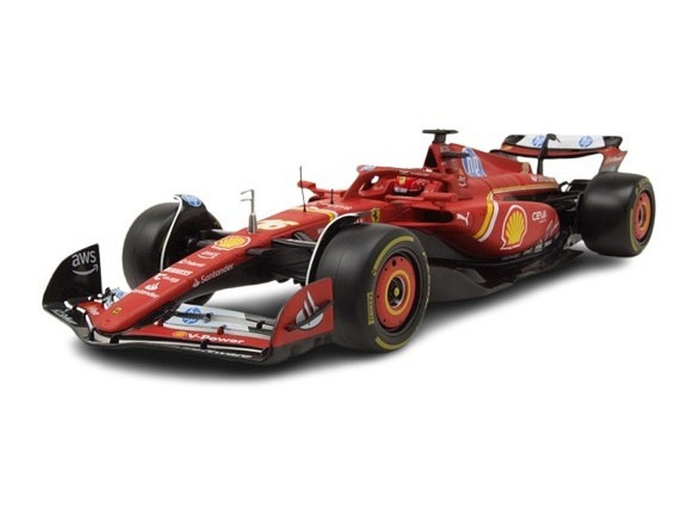 Bburago Modellauto Ferrari SF-24 #16 Formel 1 Imola 2024 rot Leclerc mit Vitrine, Maßstab 1:18