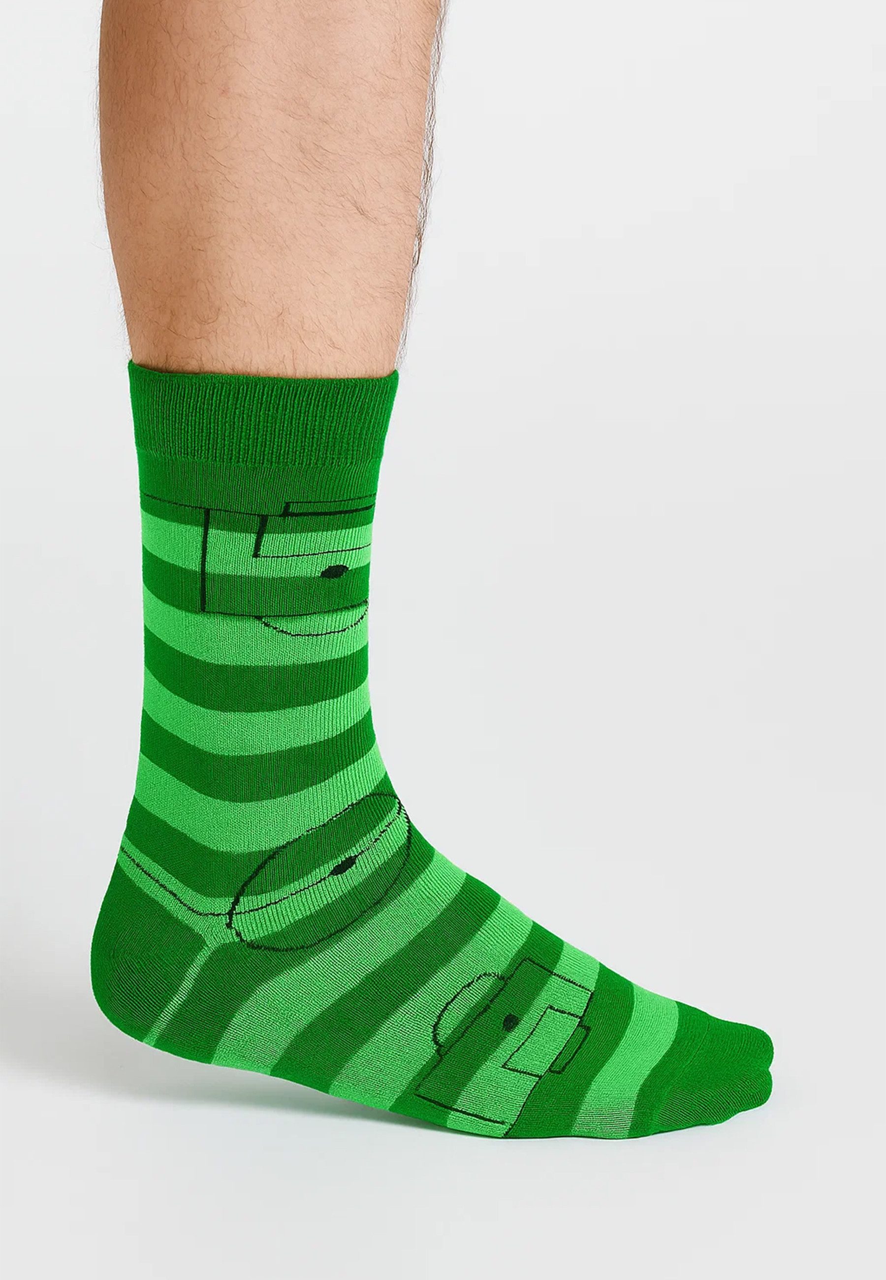 Yuhu Socken Herren Fußball-Socken mit Fußballfeld-Motiv, Baumwolle, 2 Größen (2-Paar)