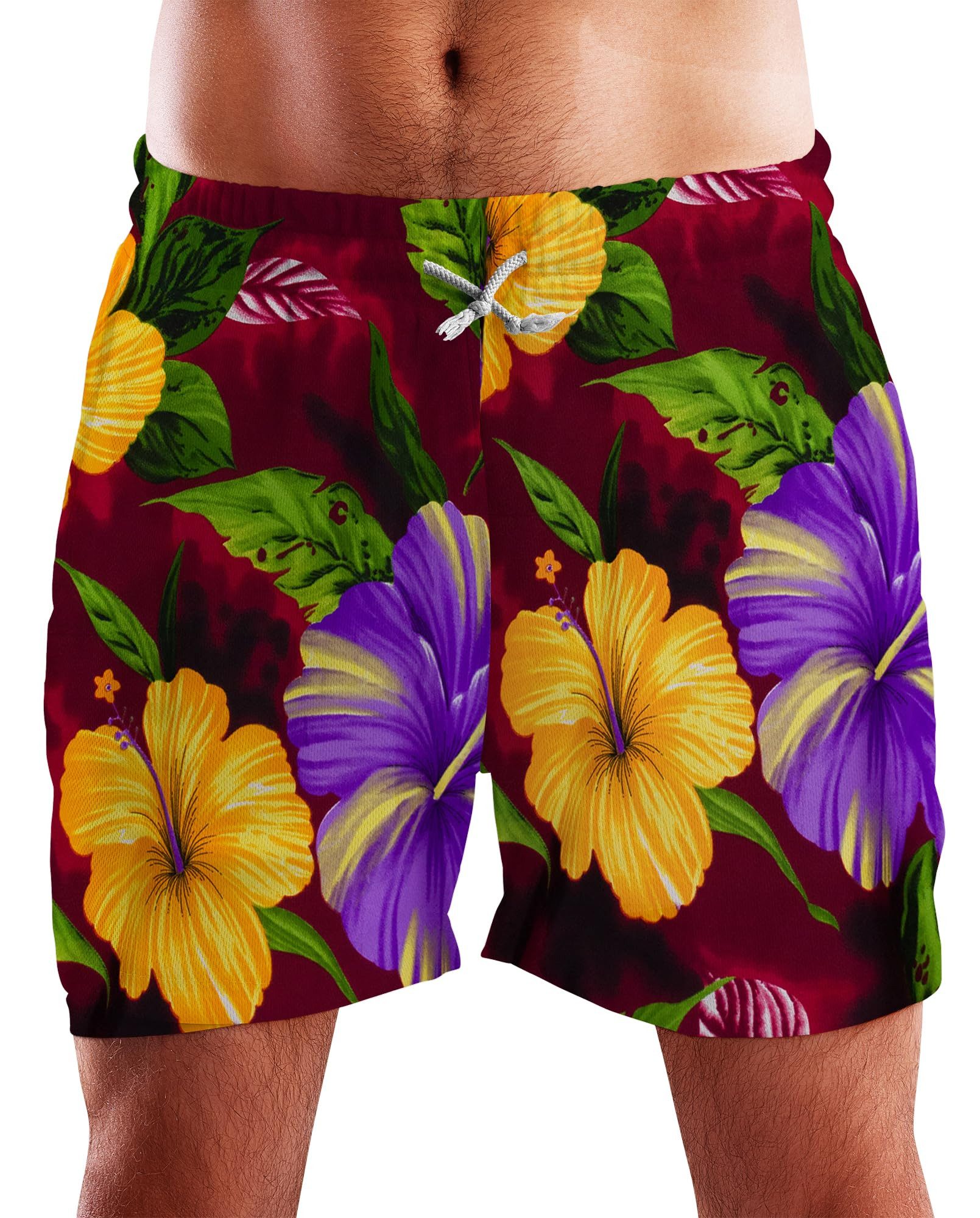 King Kameha Badeshorts Big Flower Funky Hawaii Bade-Shorts Mesh-Einsatz Verschluss Kordelzug Mit integriertem Mesh-Innenslip für extra Komfort