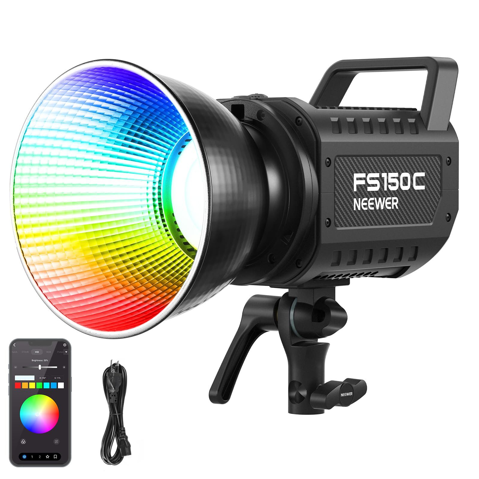Neewer Videoleuchte FS150C 130W RGB LED Videoleuchte, APP/2,4GHz Steuerung, 17 Effekte, 2500-7500K, 19800Lux/1m, Bowens Mount, COB Fotolicht für Studio