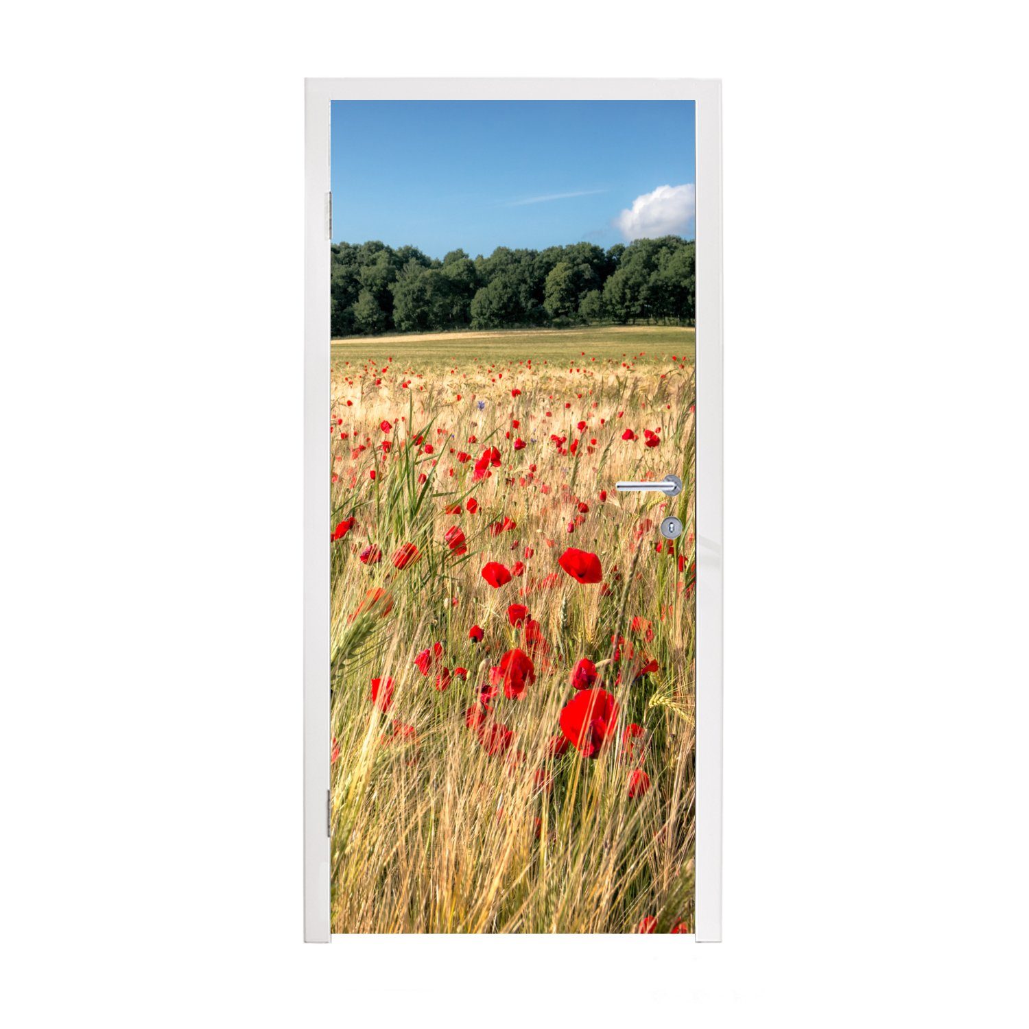 MuchoWow Türtapete Wilde Mohnblumen auf einem großen Feld, Matt, bedruckt, (1 St), Fototapete für Tür, Türaufkleber, 75x205 cm