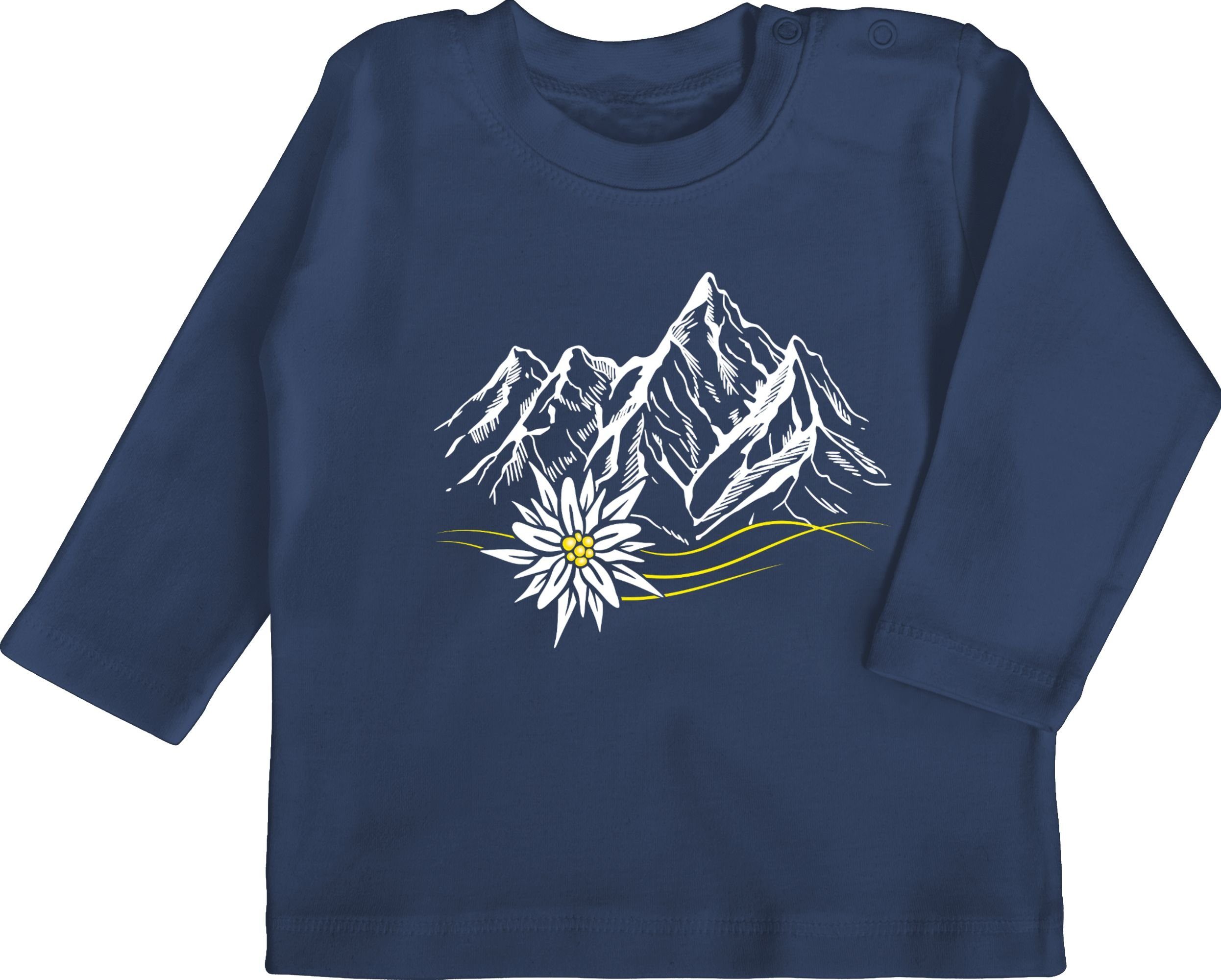 Shirtracer T-Shirt Edelweiß Berge Wandern Wanderlust Berg ruft Alpen Mode für Oktoberfest Baby Outfit 2 Navy Blau
