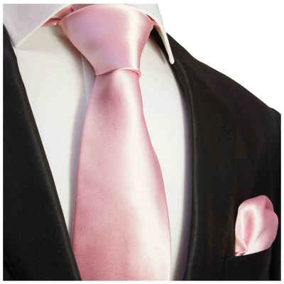 Paul Malone Krawatte Herren Seidenkrawatte Schlips mit Tuch modern uni satin 100% Seide (Set, 2-St., Krawatte mit Einstecktuch) Breit (8cm), rosa 922