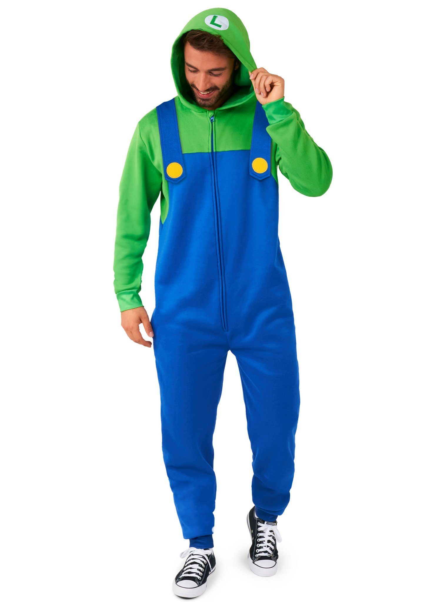 Opposuits Kostüm Luigi Onesie, Supergemütlicher Einteiler - offizielles Super Mario-Kostüm!