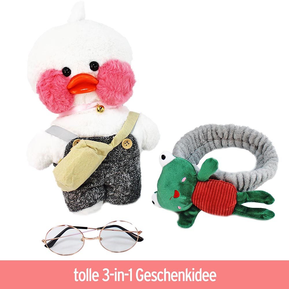 Thumbnail - Tierkuscheltier Kuscheltier Ente weiß "Lala Funfun" mit Outfit - ca. 29 cm