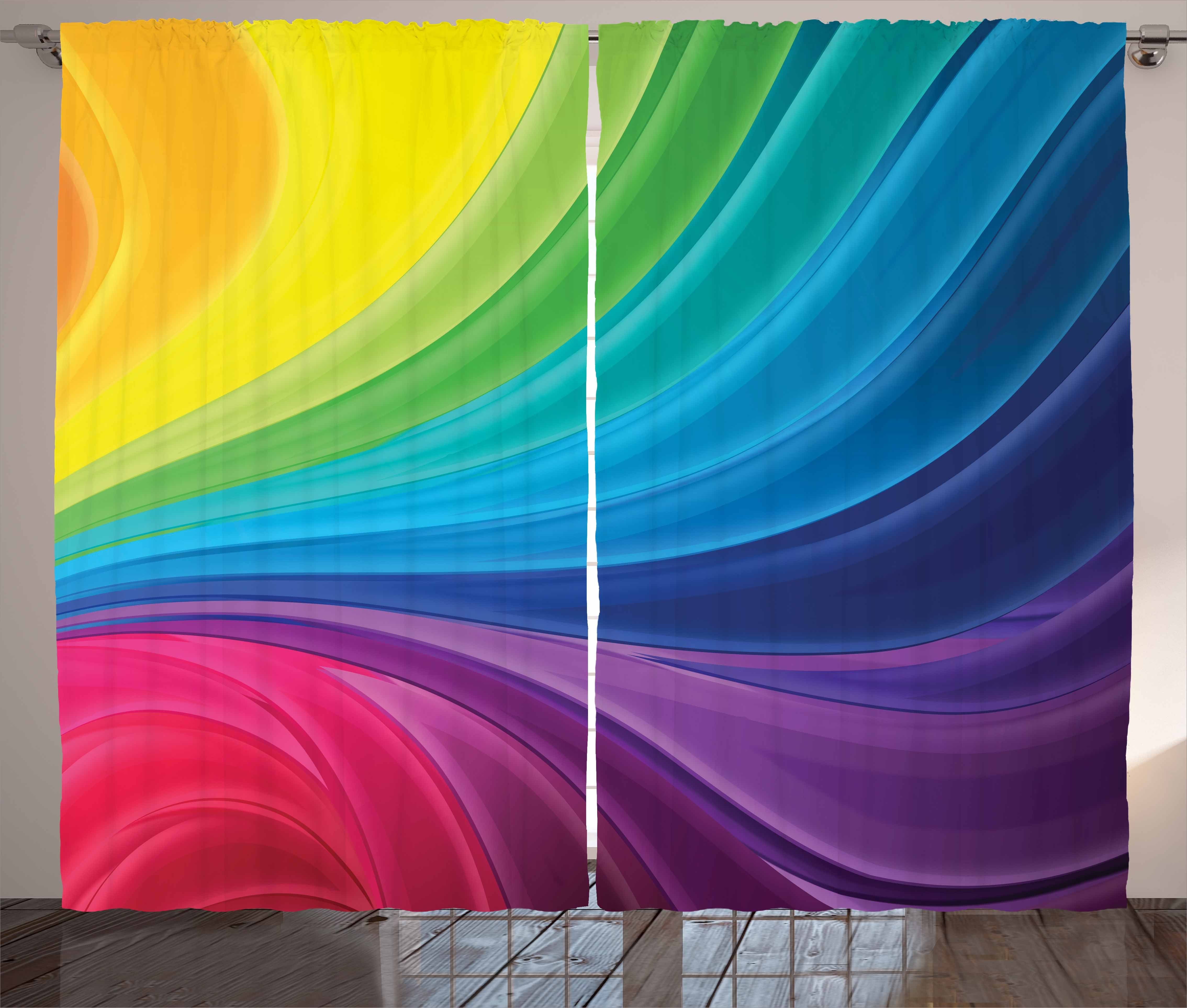 Gardine Schlafzimmer Kräuselband Vorhang mit Schlaufen und Haken, Abakuhaus, Regenbogen Abstrakte weiche Linien