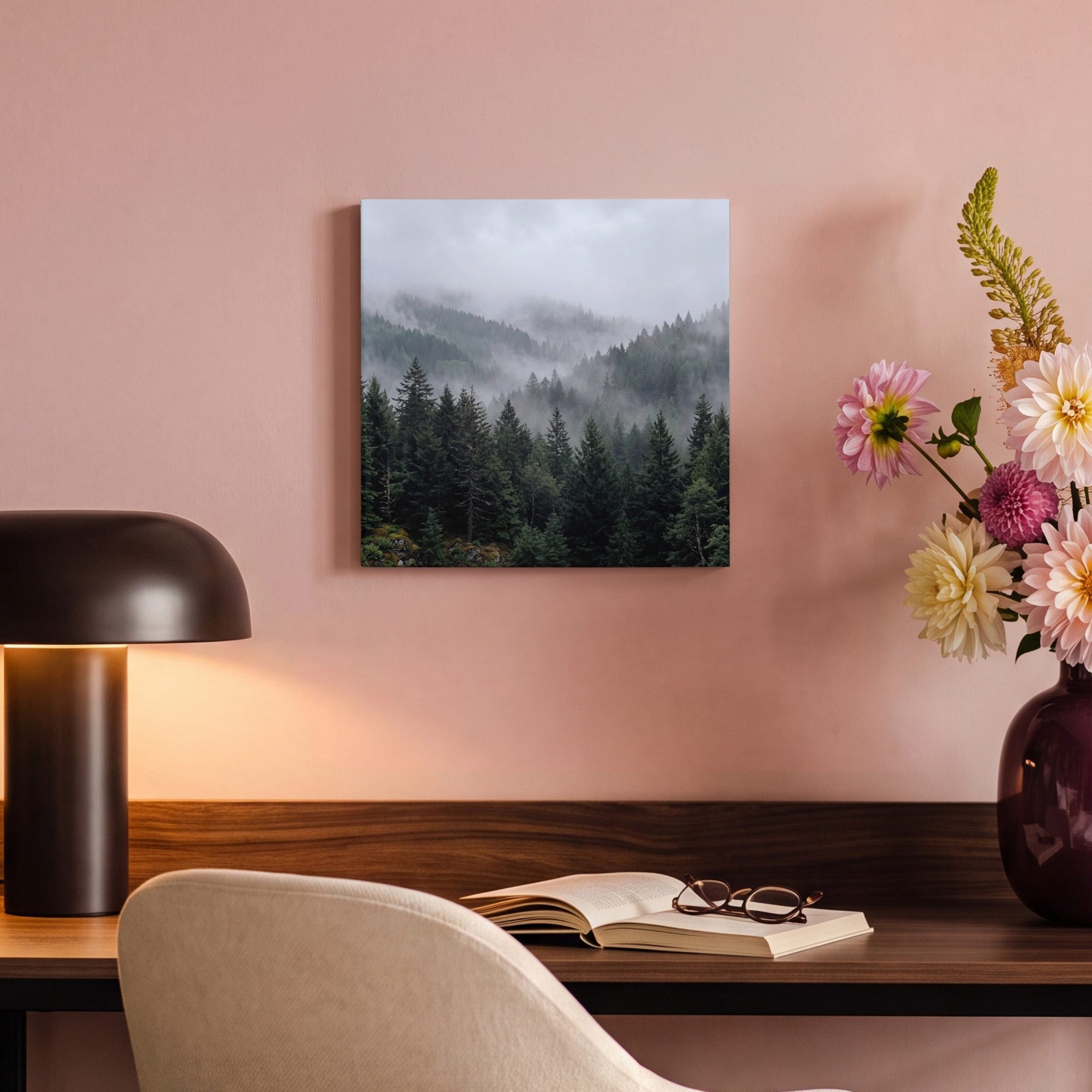 OneMillionCanvasses® Leinwandbild Wald - Nebel - Bäume - Natur, Fotodruck (1 St), Wandbild, Deko Schlafzimmer Wohnzimmer Flur 20x20 cm – Bild 4 von 5