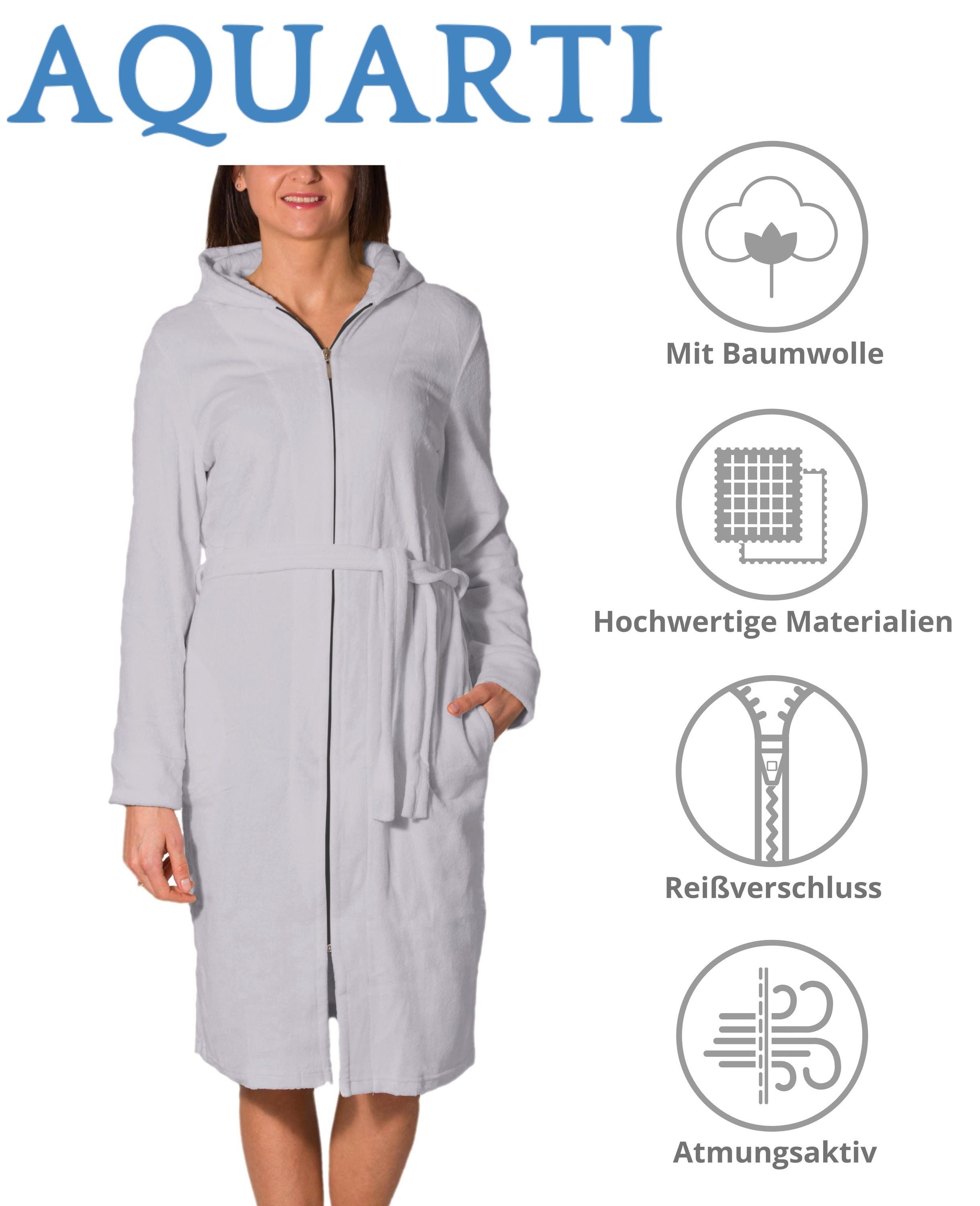 Aquarti Damenbademantel Aquarti Damen Bademantel Morgenmantel mit Reißverschluss Lang – Bild 2 von 5