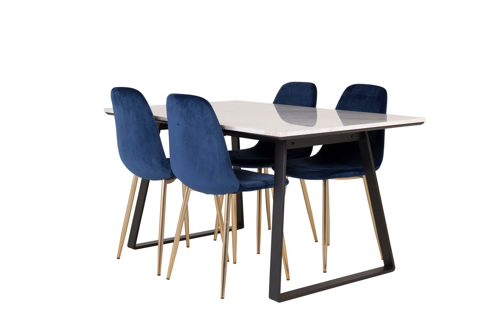 ebuy24 Essgruppe Estelle Essgruppe und Polar, (5-tlg) Esstisch weiß Marmor 4 Blau