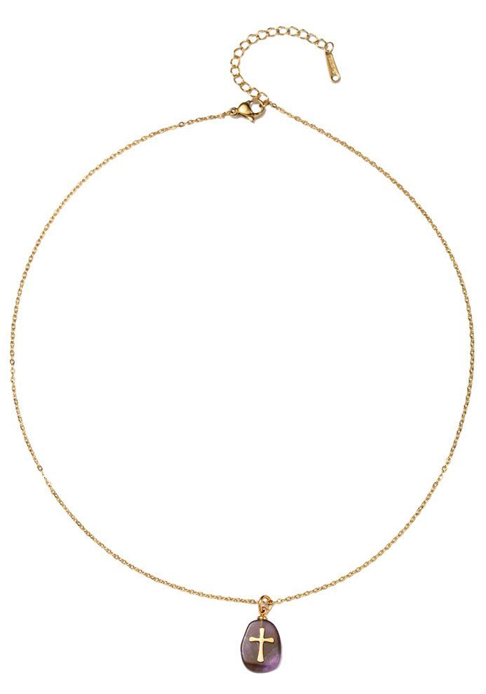 Firetti Kette mit Anhänger Schmuck Geschenk Kreuz, Made in Germany - mit Rosenquarz, Quarz oder Amethyst – Bild 2 von 3