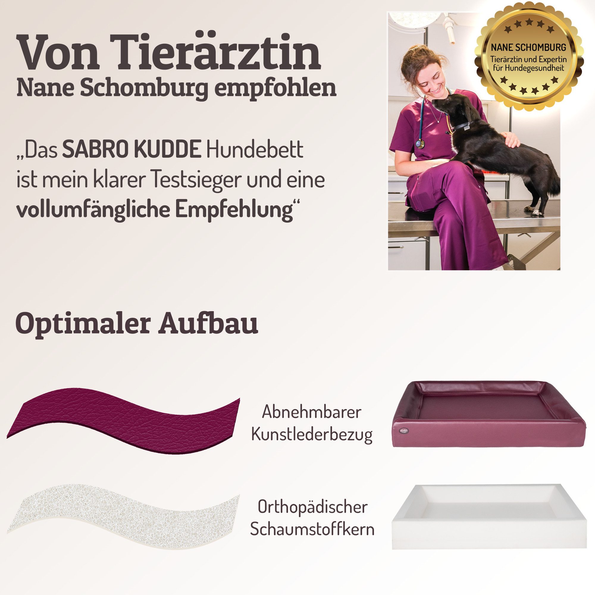 SABRO Hundekorb KUDDE Orthopädisch - Waschbar & Wasserabweisend - Ergonomisch aus, Kunstleder, Premium Hundebett mit wechselbarem Bezug für jede Hundegröße – Bild 4 von 5
