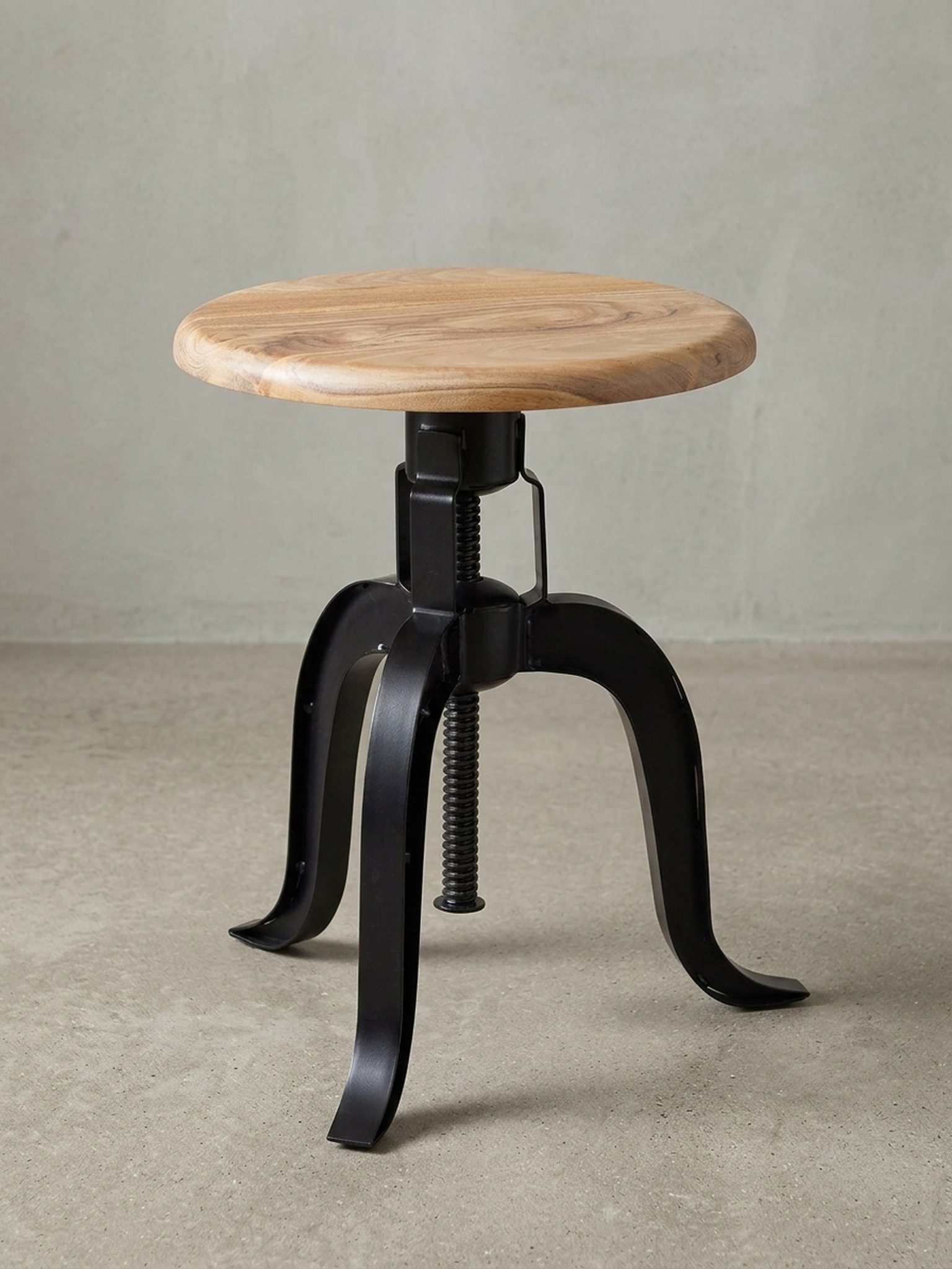 KADIMA DESIGN Sitzhocker Höhenverstellbarer Industrial-Drehhocker aus Akazienholz & Eisen