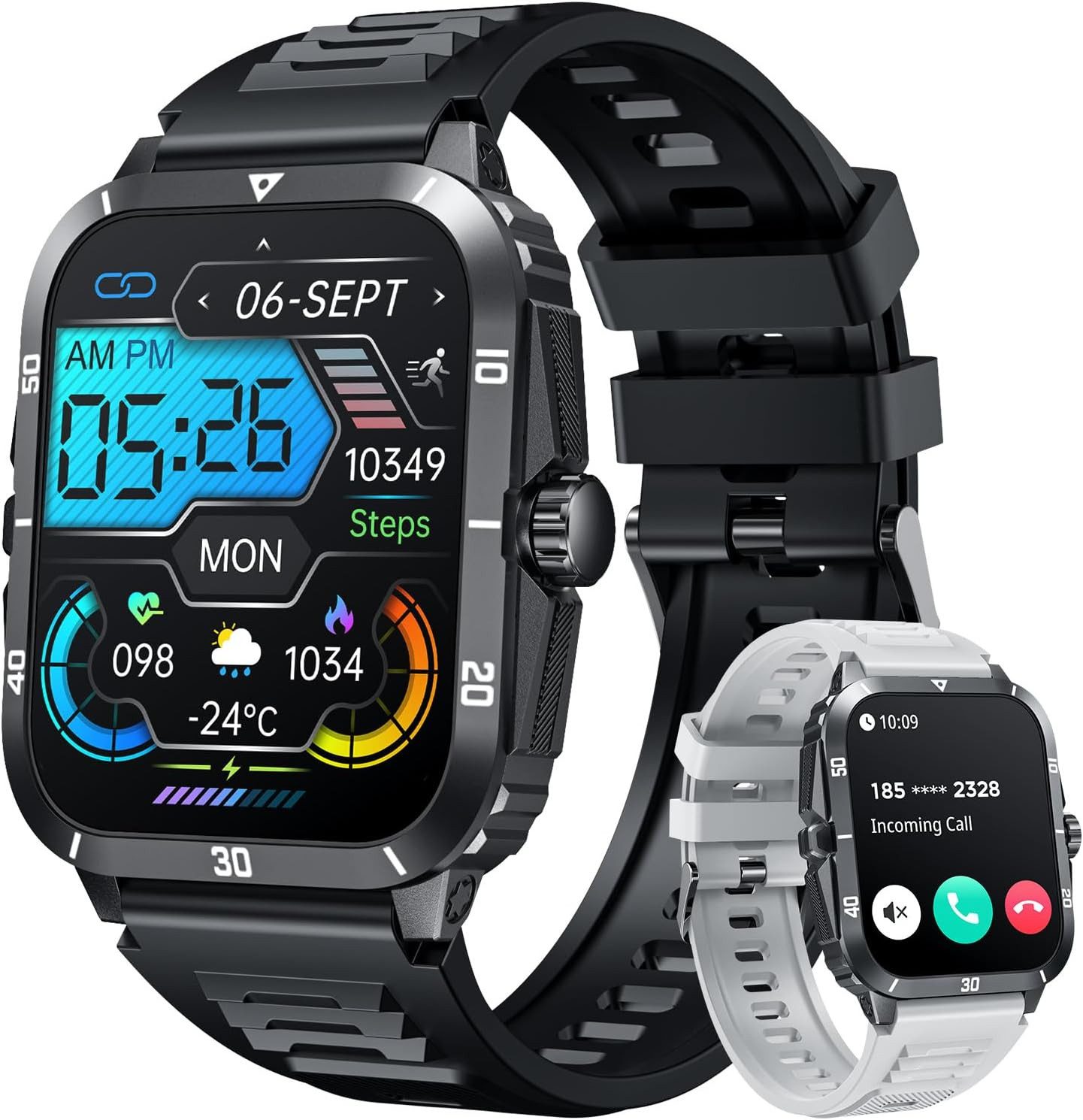 NONGAMX Fitness Tracker Wasserdicht Herren%27s Telefonfunktion Smartwatch (5,08 cm/2,0 Zoll, Android/iOS), mit Blutdruckmessung Schrittzähler besten for Sports Herzfrequenz