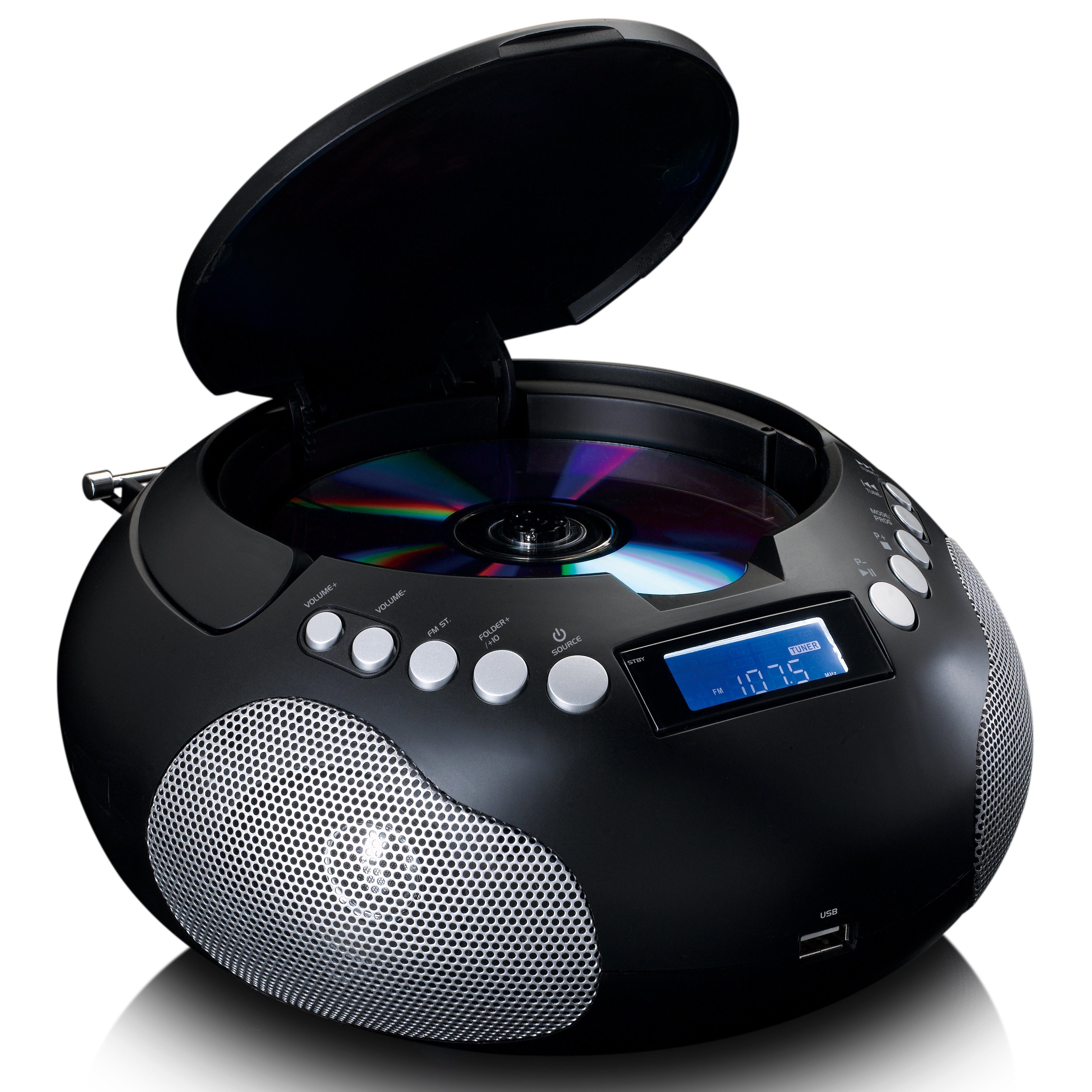 Lenco SCD-331BK UKW-Radio (FM, 2 W, CD/MP3/Bluetooth -USB-/AUX-Eingang, Batterie & Netzsbetrieb in Schwarz)