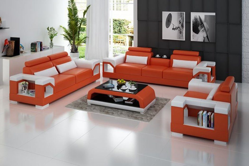 JVmoebel Sofa Moderne schwarz-weiße Sofagarnitur 3+1+1 luxus Möbel neu, Made in Europe Orange