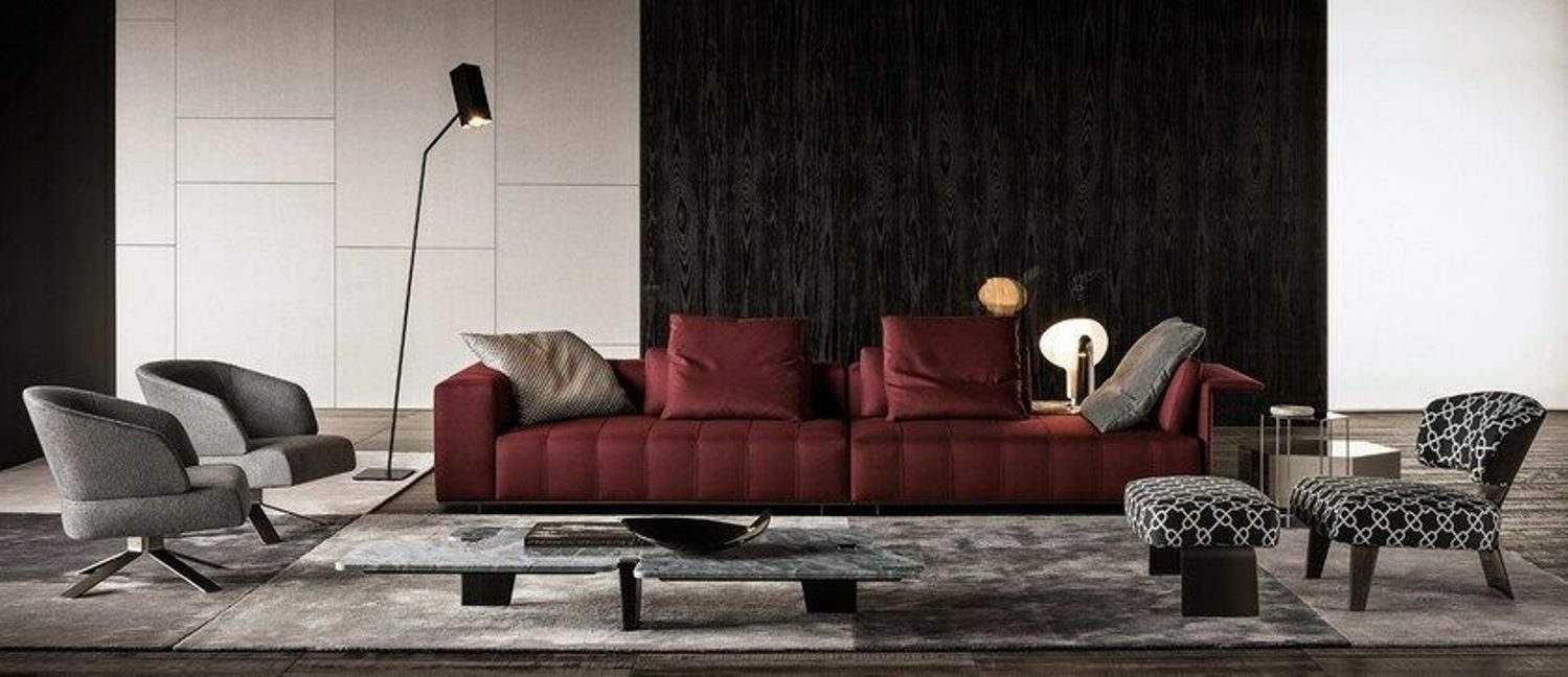 JVmoebel Wohnzimmer-Set, Big Sofa 2 Sitzer + Chaiselounge Luxus Leder Eckcouchen Eck Polster Rot | Wohnwände