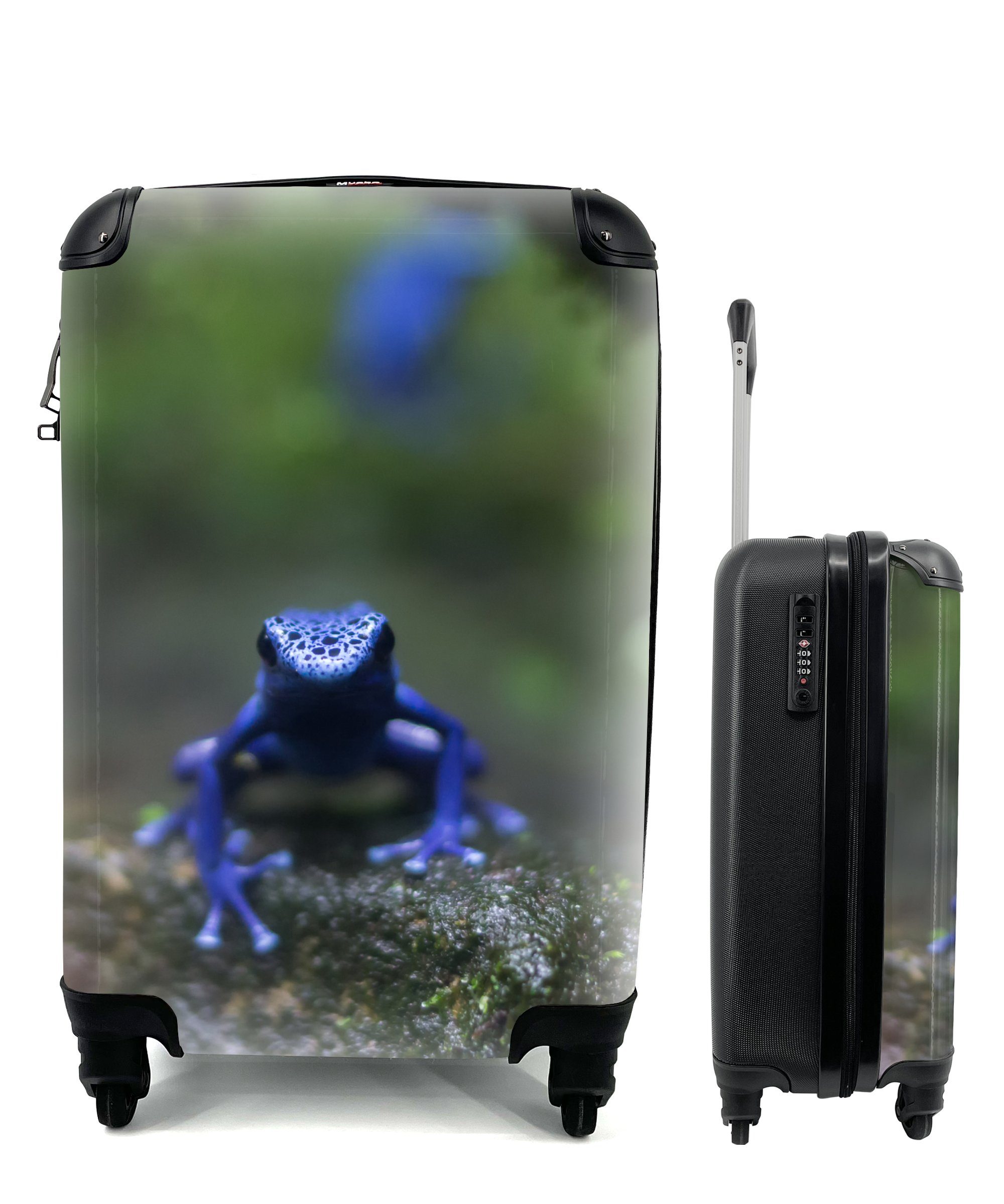 MuchoWow Handgepäckkoffer Blauer Frosch im Dschungel, 4 Rollen, Reisetasche mit rollen, Handgepäck für Ferien, Trolley, Reisekoffer