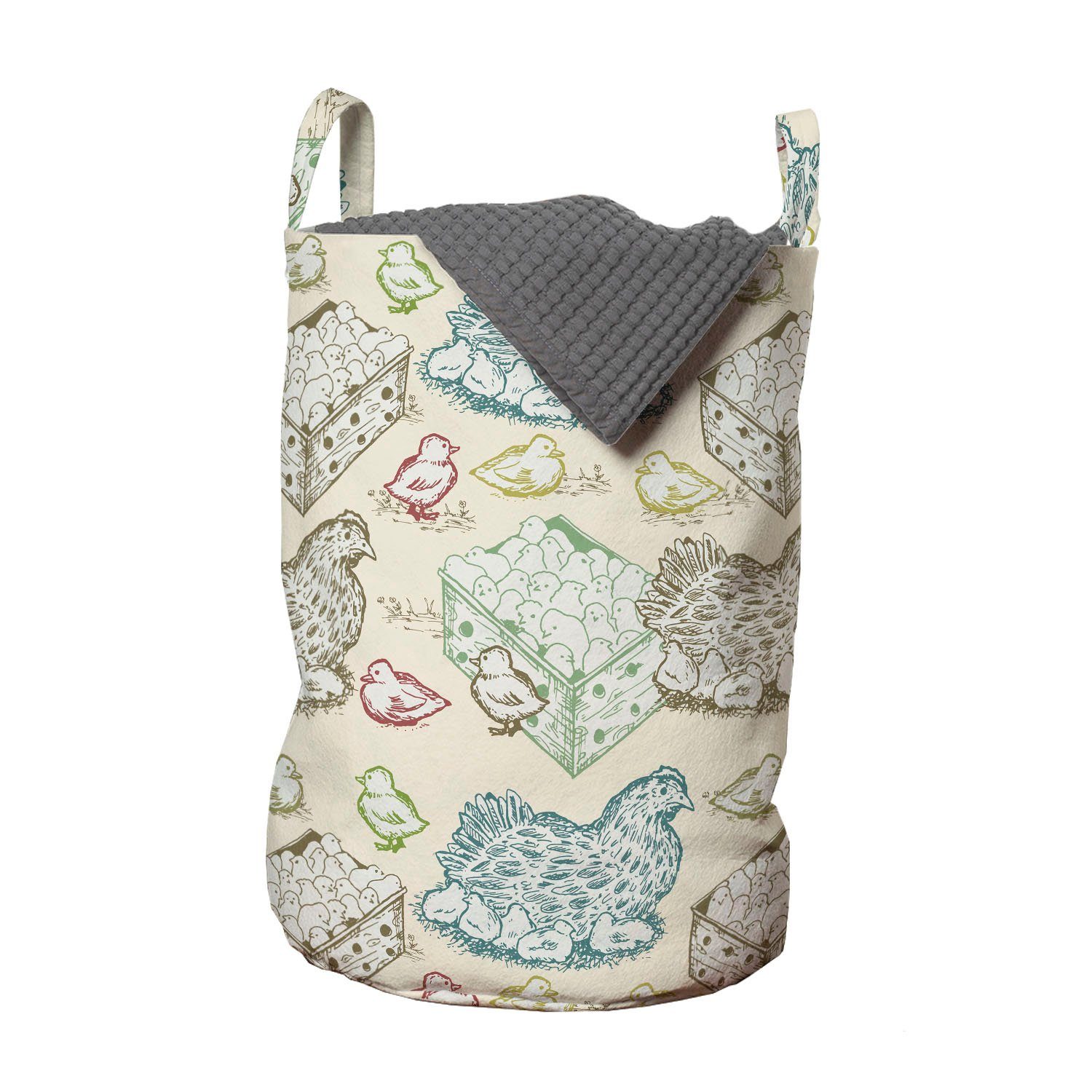 Abakuhaus Wäschesäckchen Wäschekorb mit Griffen Kordelzugverschluss für Waschsalons, Henne und Küken Tiermutter- Babys
