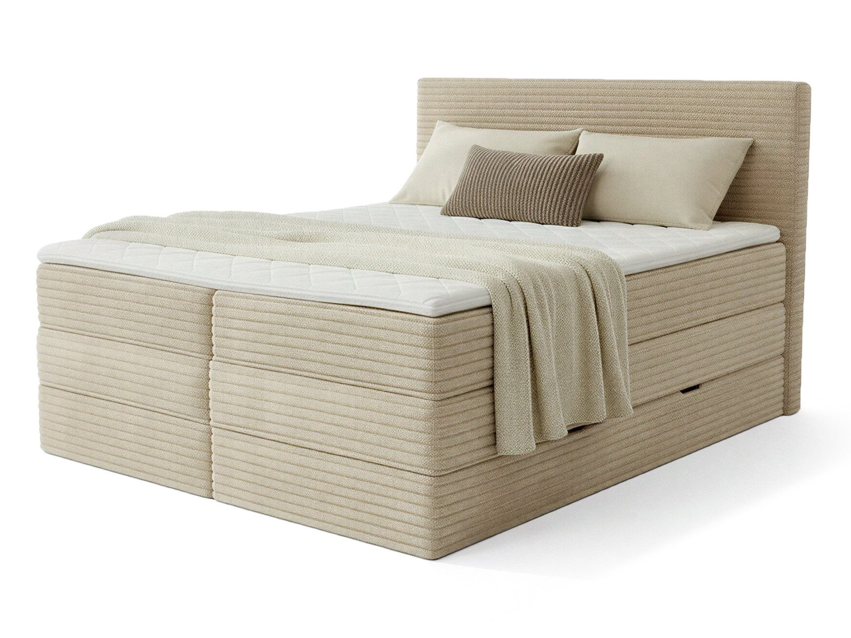 Sofnet Boxspringbett Mollo XL (2x Bettkästen, Bonellfederkern- und Taschenfederkernmatratze, Topper), Polsterbett, Doppelbett, Cord Bezug, mit Kopfteil, 140/160/180x200 cm