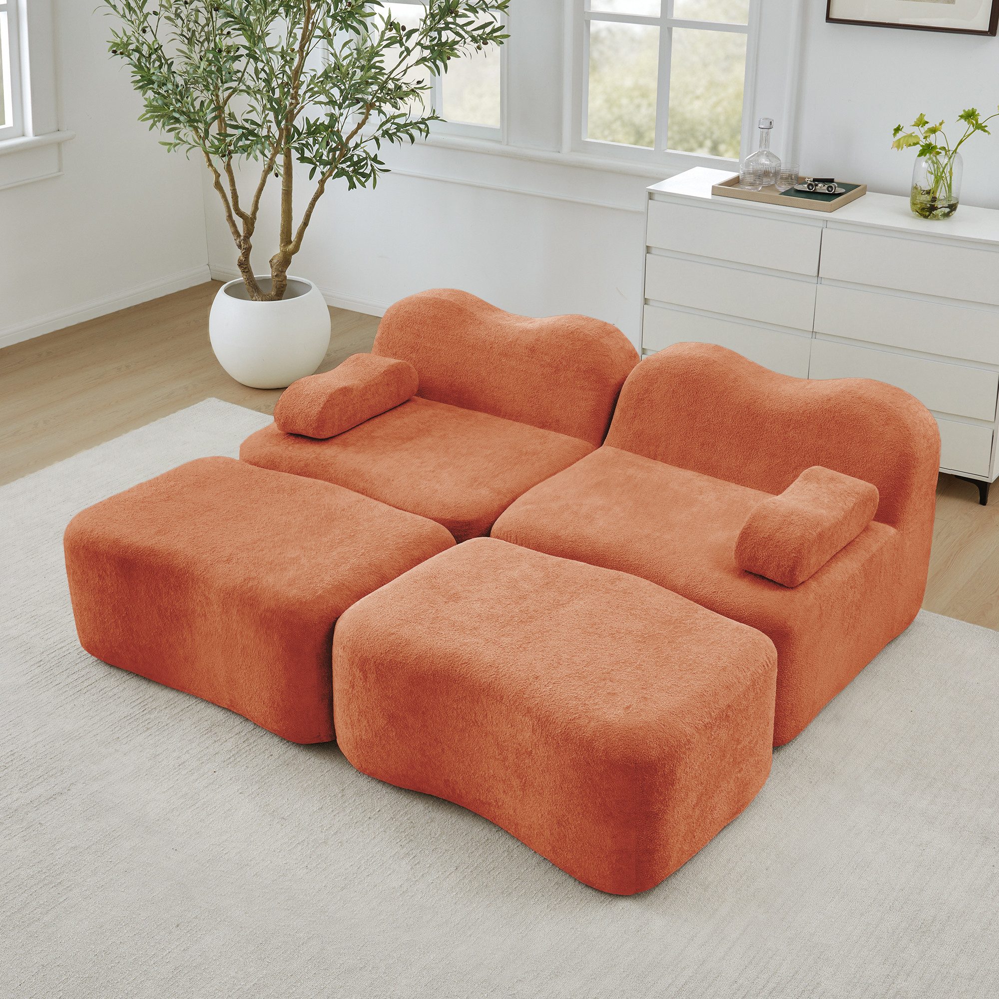 Odikalo Sofa Ecksofa Eckcouch mit Schlaffunktion Modulares Boneless Sofa, Wellenform, tiefe Sitzkissen, bewegliches Armlehnenkissen, für Wohnzimmer & Apartment, kein Aufbau erforderlich