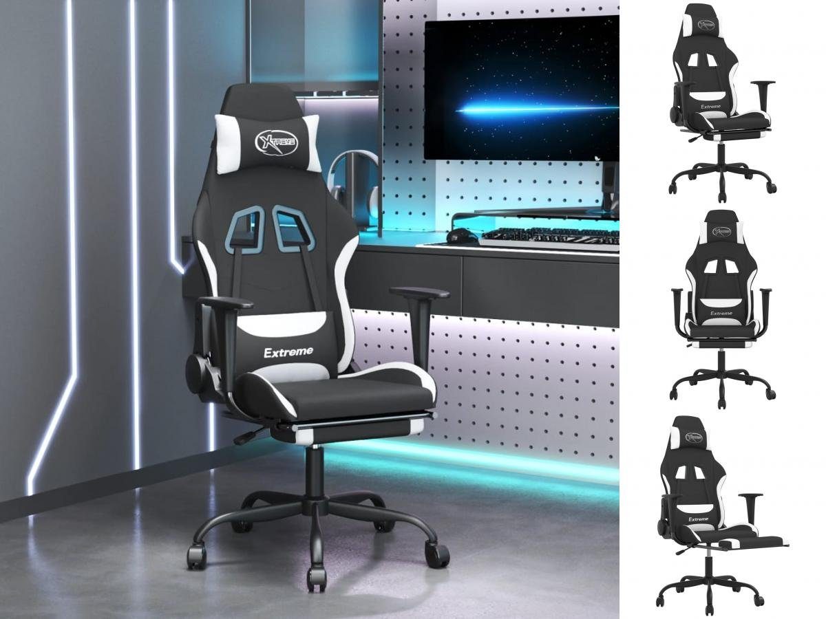 vidaXL Bürostuhl Gaming-Stuhl mit Fußstütze Drehbar Schwarz und Weiß Stoff  Gamingstuhl