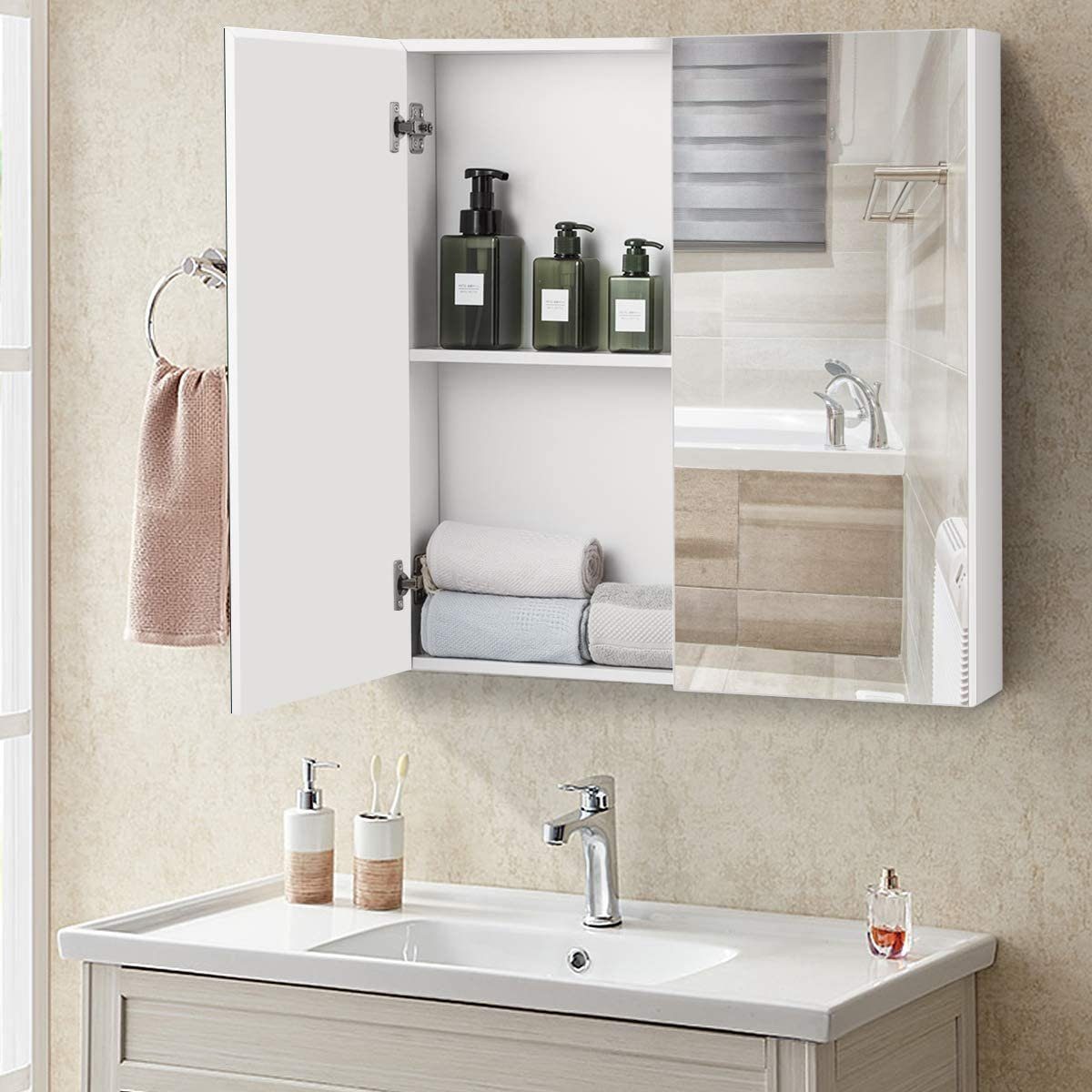 Spiegelschrank COSTWAY Badezimmerspiegelschrank 65x62x11,5cm Spiegel, mit
