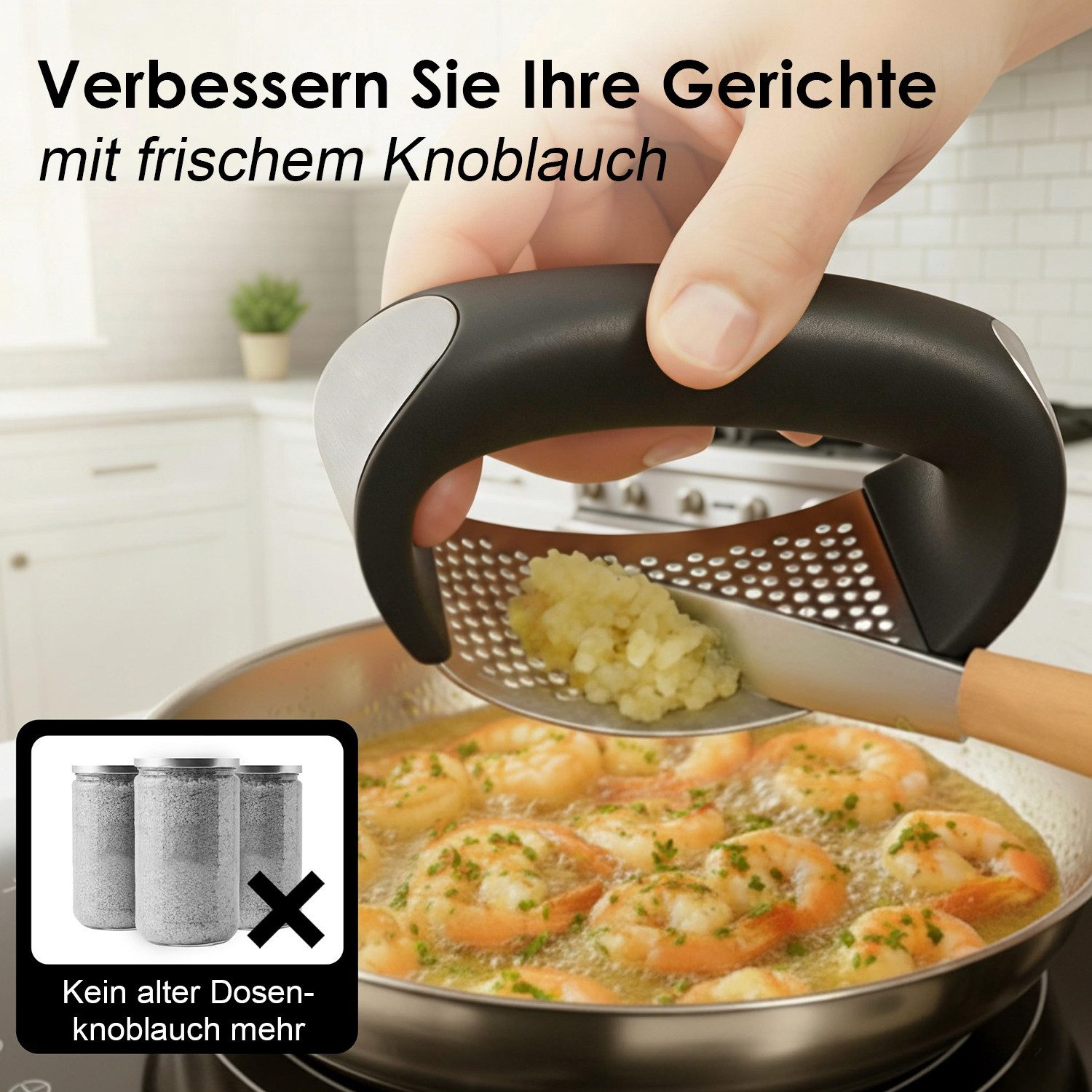 MOPUEA Knoblauchpresse Edelstahl Knoblauchpresse mit Schäler Set Rostfrei (1 St), Nimmt Haare und Fussel schnell und zuverlässig auf. – Bild 4 von 5