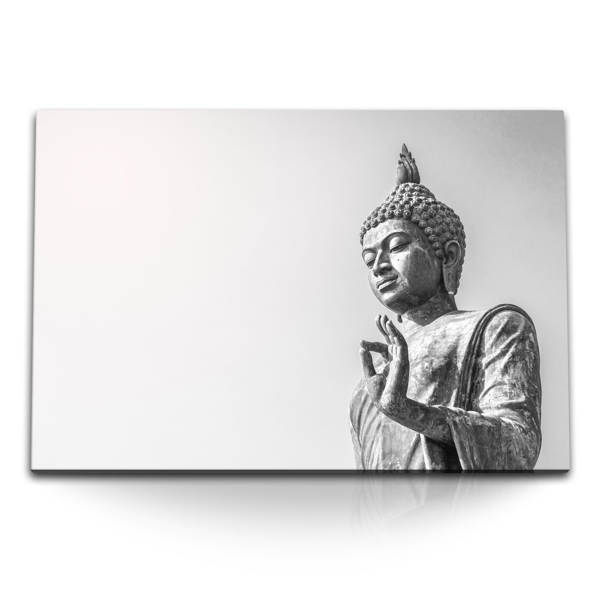 Sinus Art Leinwandbild 120x80cm Wandbild auf Leinwand Buddhastatue Buddha Schwarz Weiß Medita, (1 St)